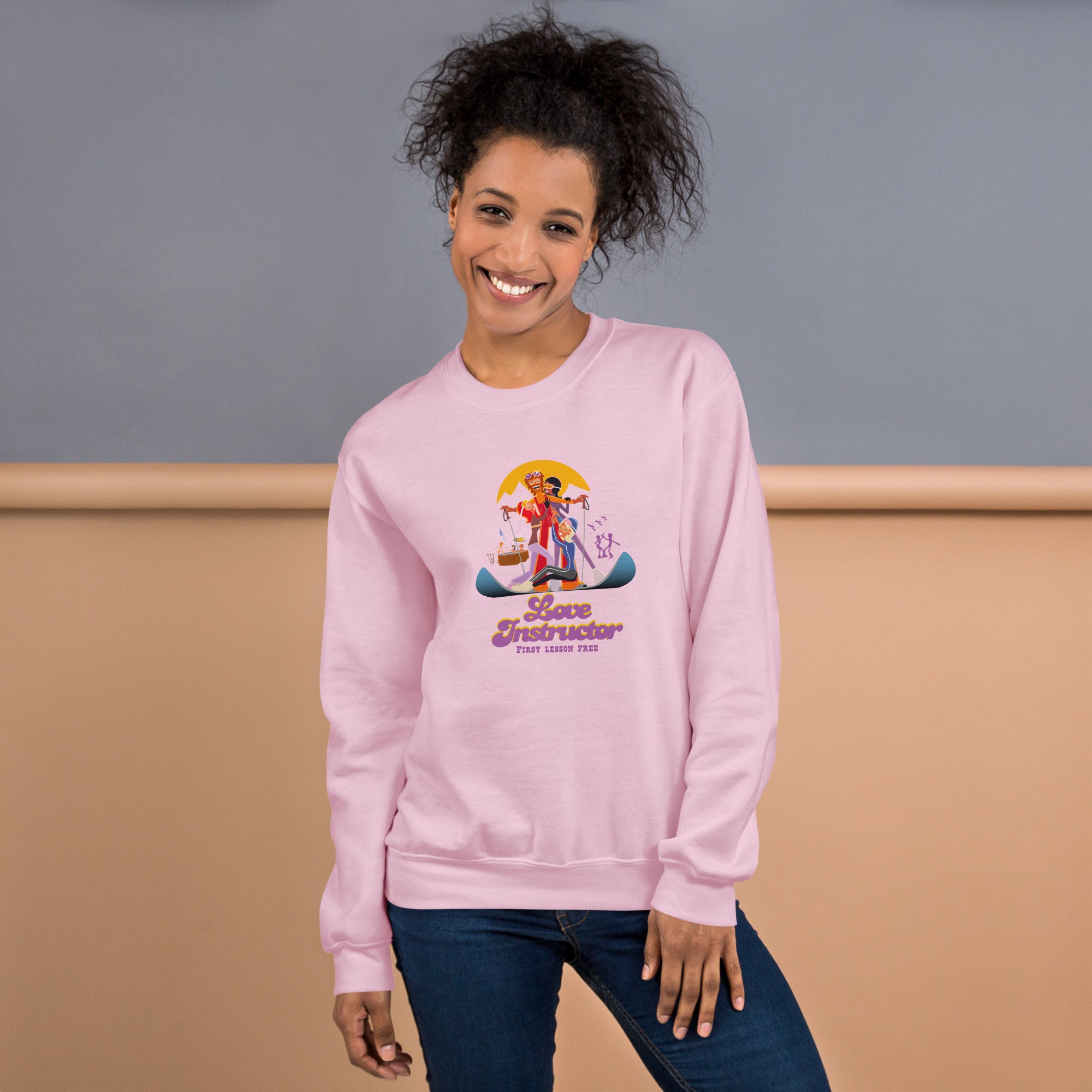 Sweat Unisexe à Col Rond Love Instructor First Lesson free sur couleurs claires