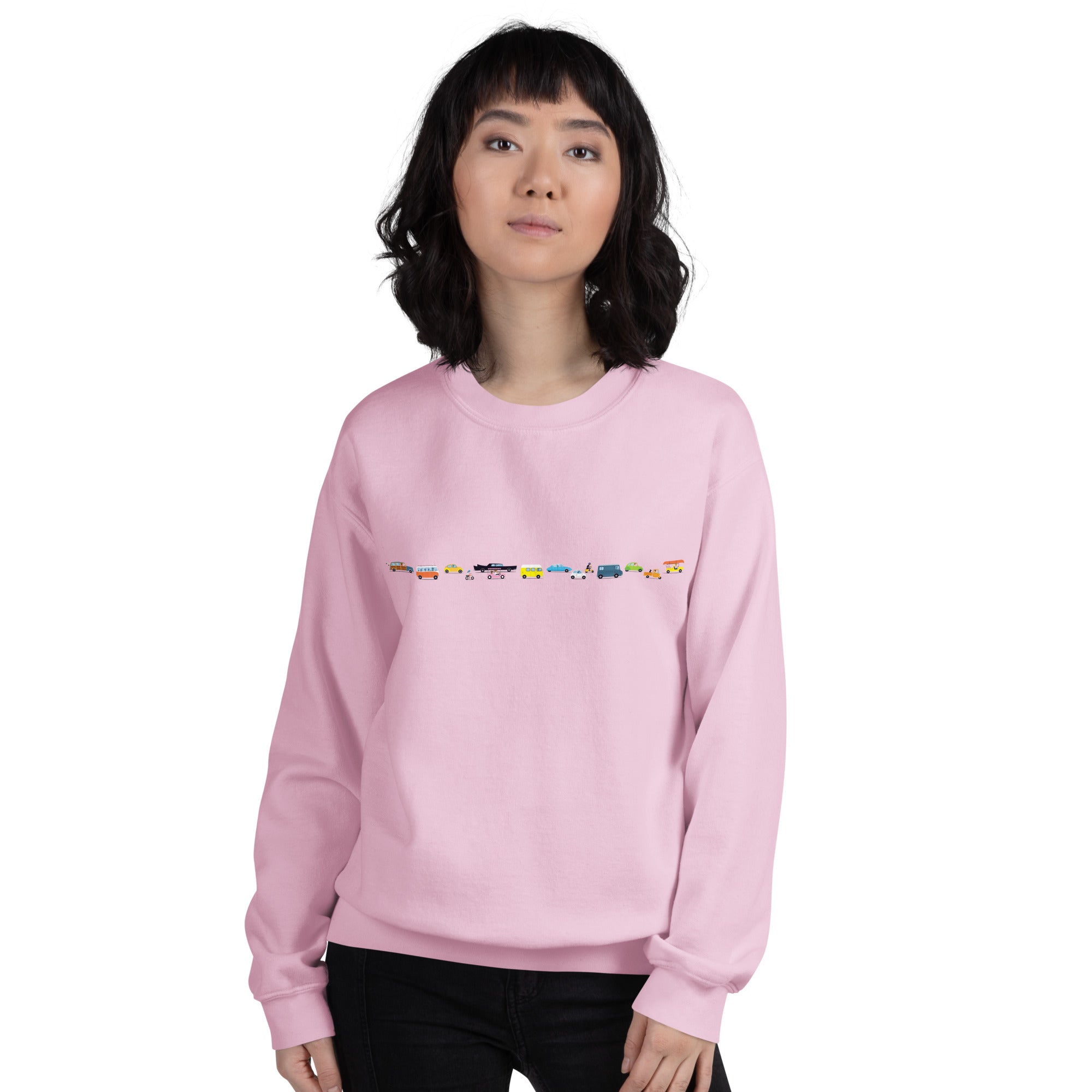 Sweat Unisexe à Col Rond Vintage Cars Traffic Jam sur couleurs claires