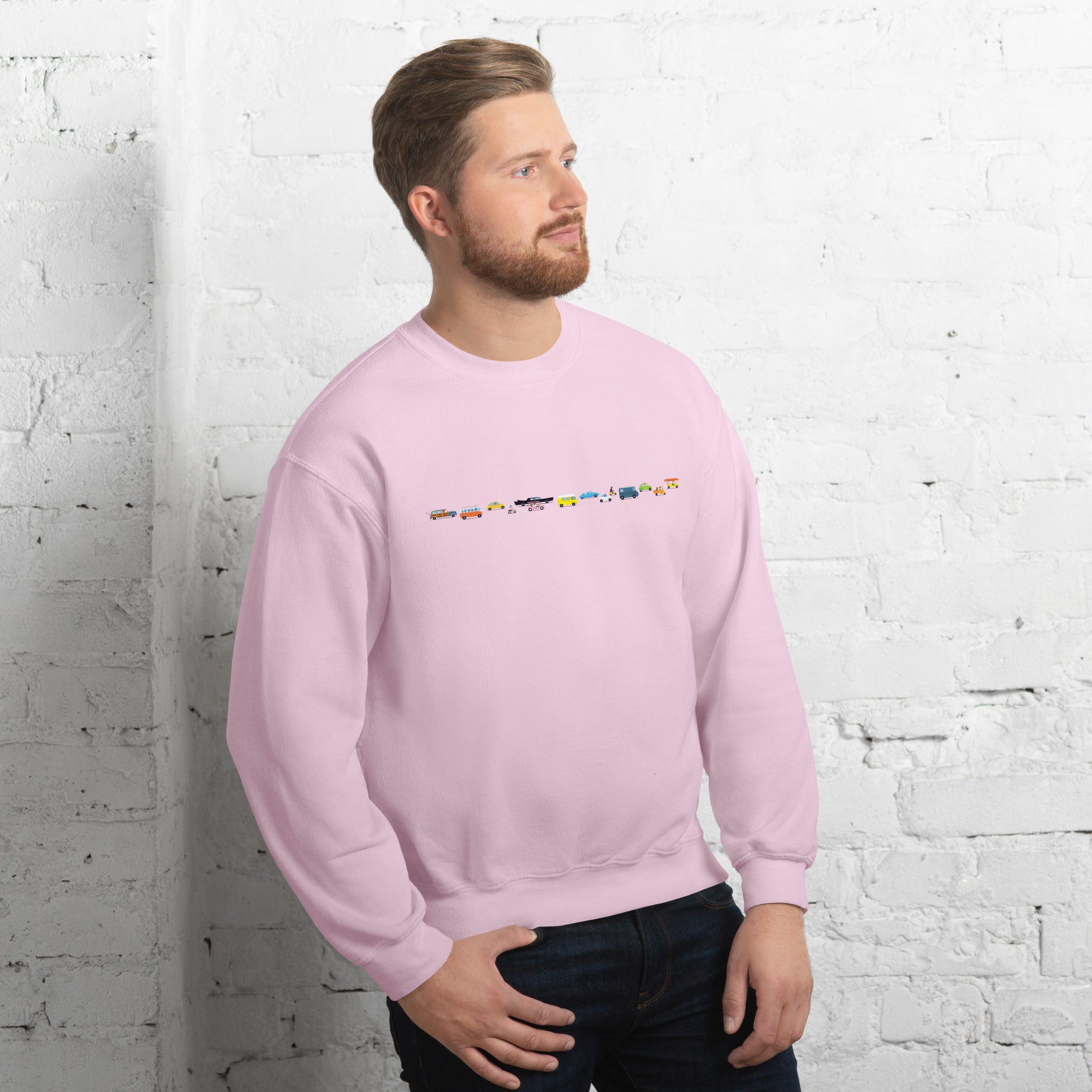 Sweat Unisexe à Col Rond Vintage Cars Traffic Jam sur couleurs claires