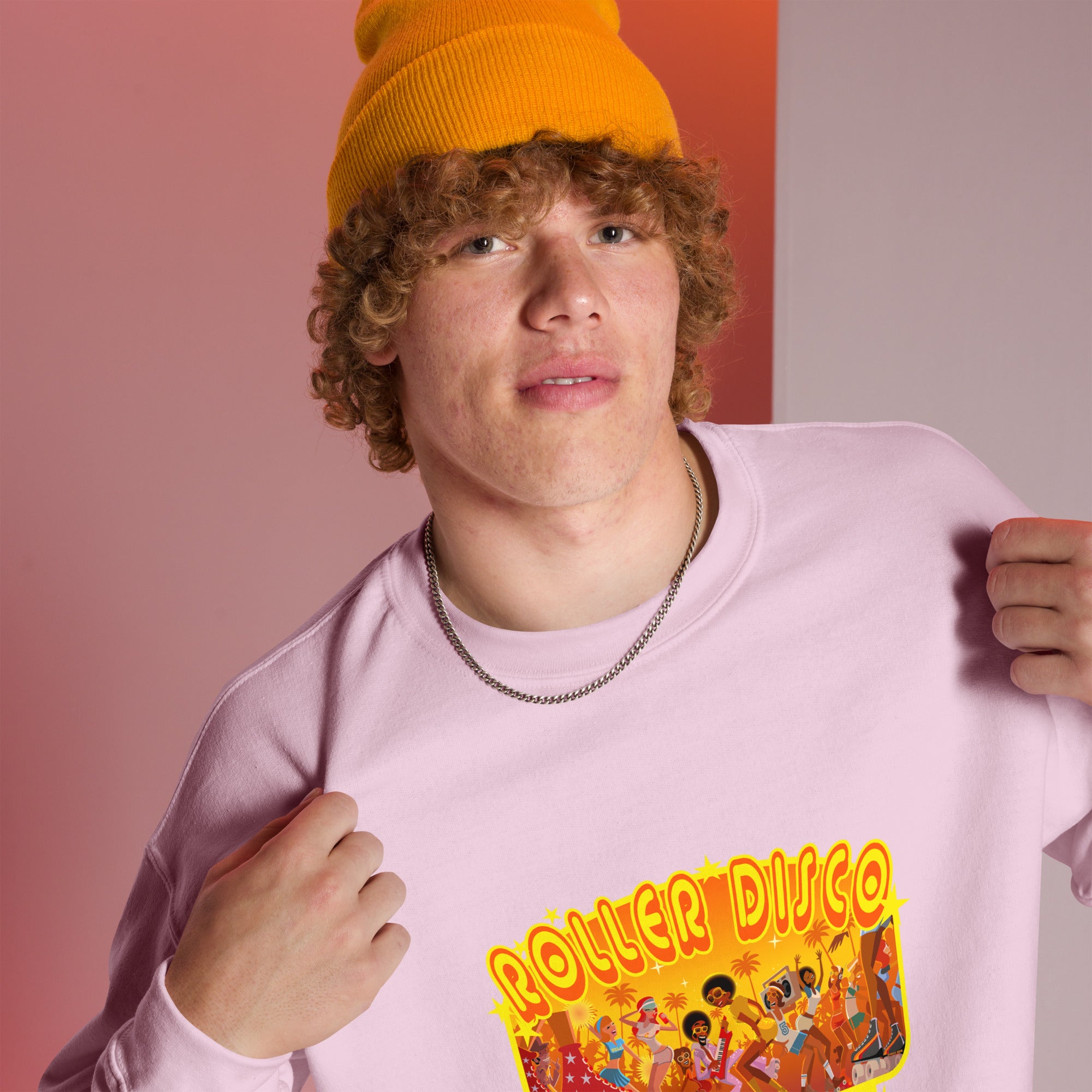 Sweat Unisexe à Col Rond Roller Disco 1975 sur couleurs claires (face & dos)