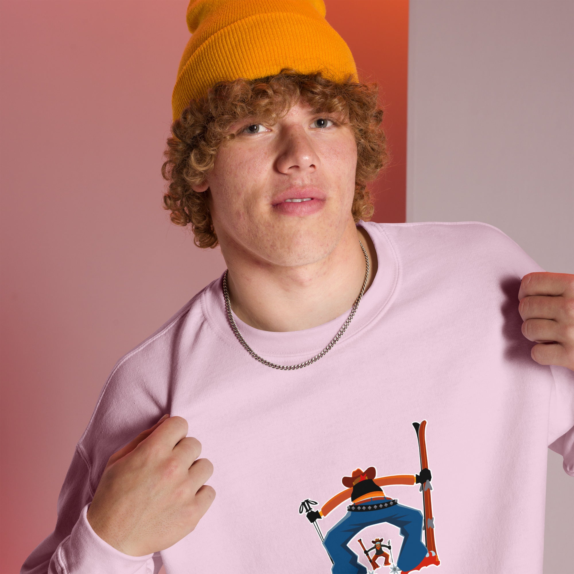 Sweat Unisexe à Col Rond Ski Fight at OK Corral Outline sur couleurs claires