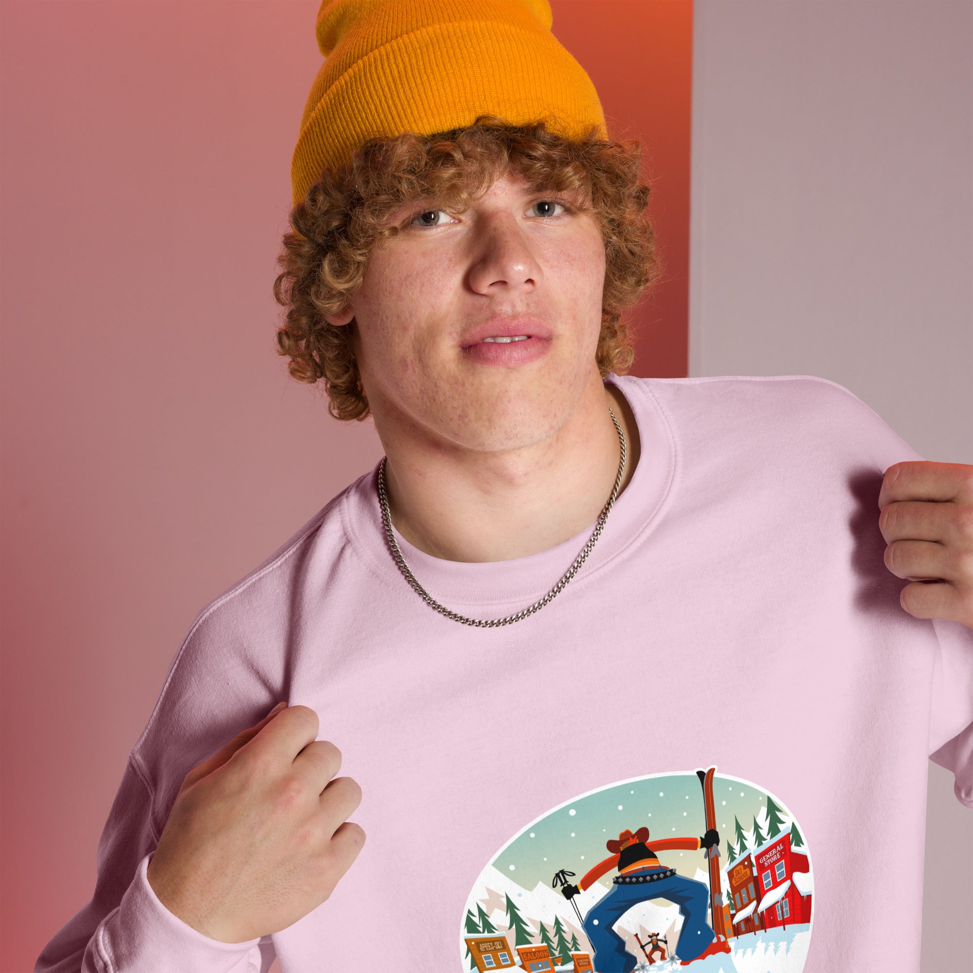 Sweat Unisexe à Col Rond Ski Fight at OK Corral sur couleurs claires (face & dos)