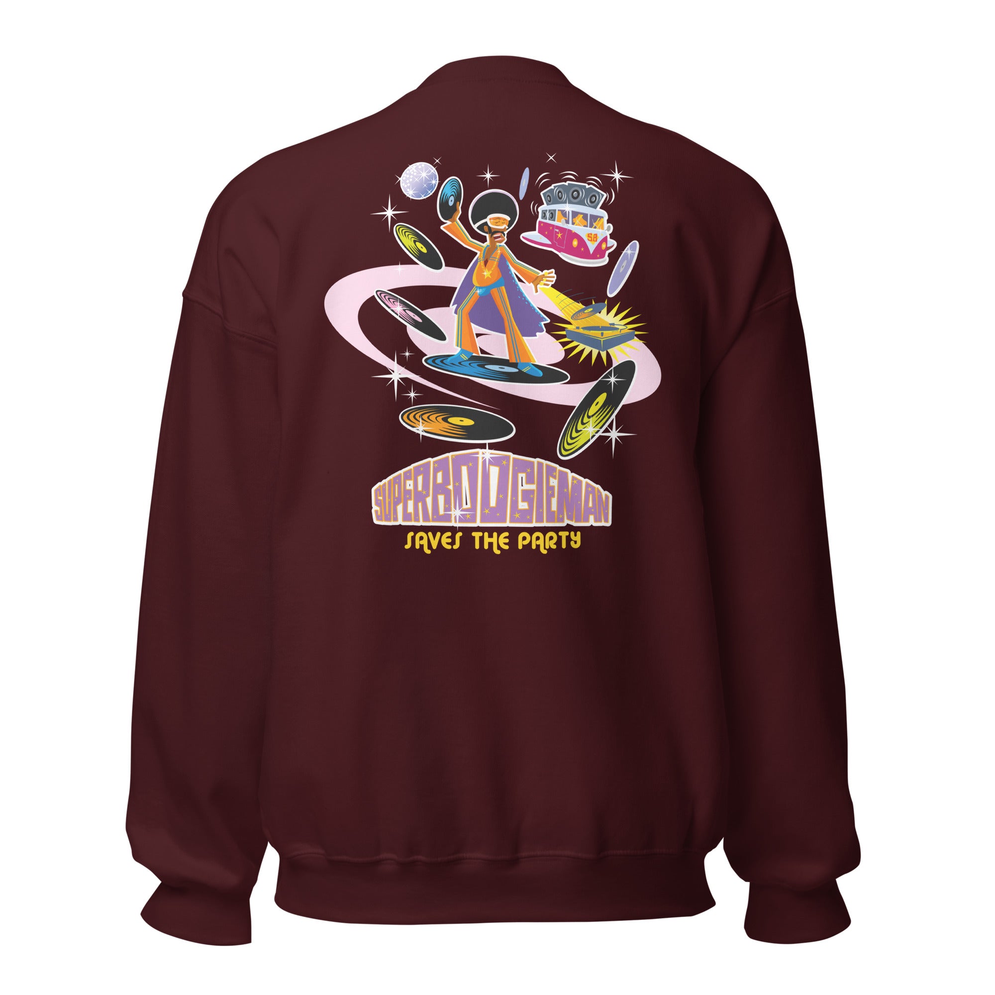 Sweat Unisexe à Col Rond Superboogieman sur couleurs foncées (face & dos)