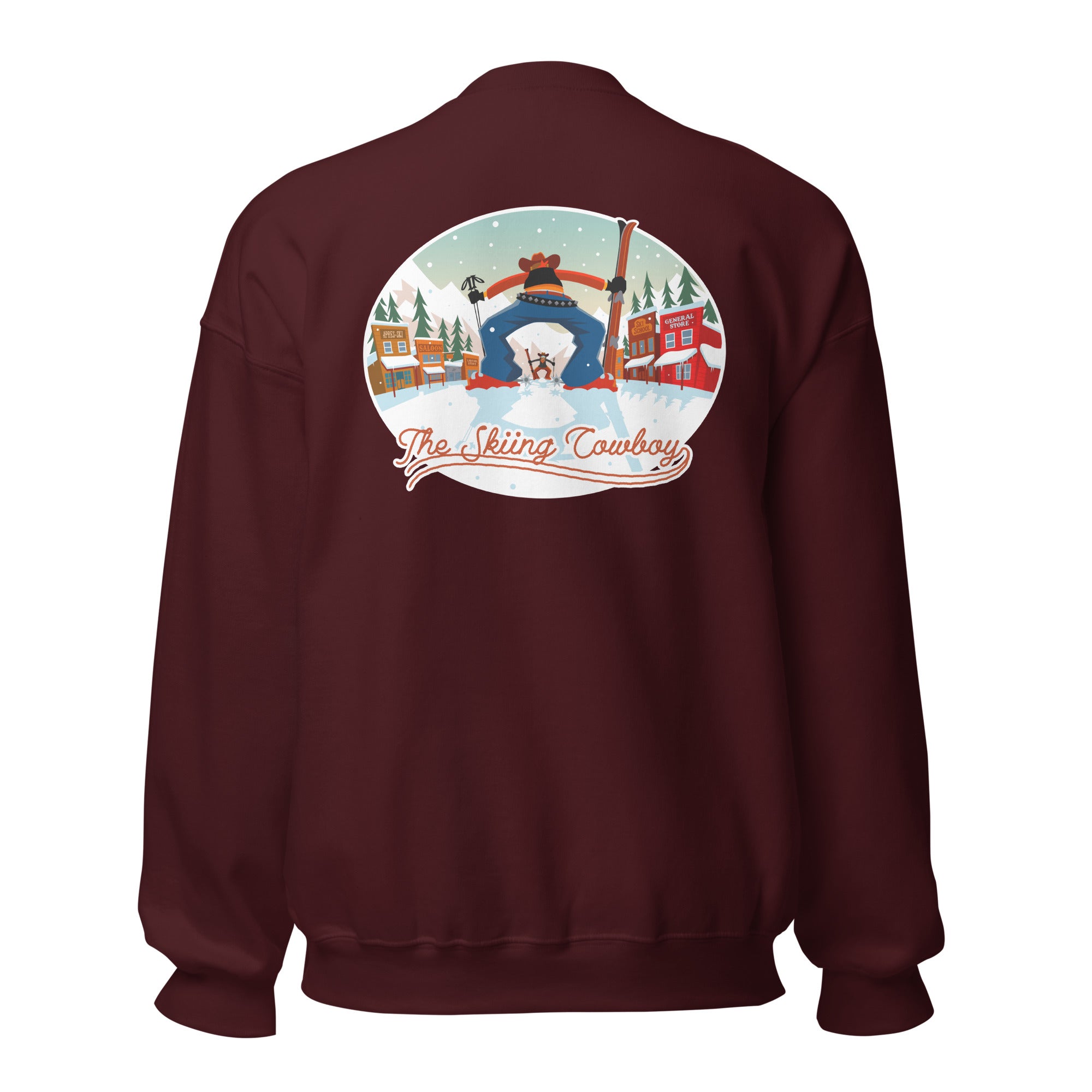 Sweat Unisexe à Col Rond Ski Fight at OK Corral sur couleurs foncées (face & dos)