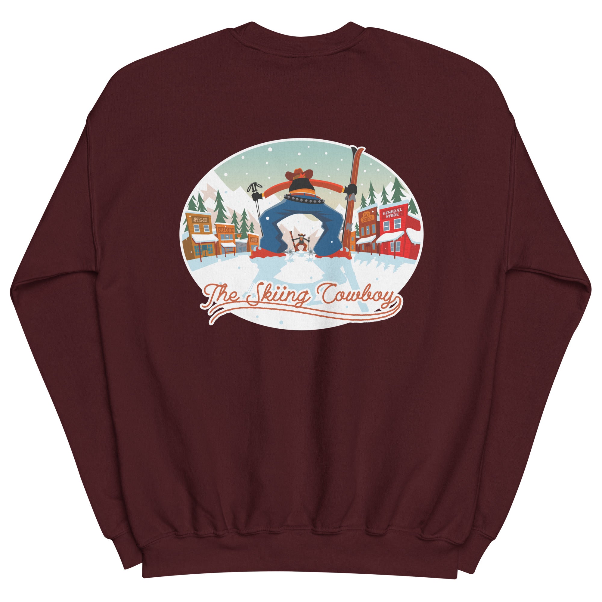 Sweat Unisexe à Col Rond Ski Fight at OK Corral sur couleurs foncées (face & dos)