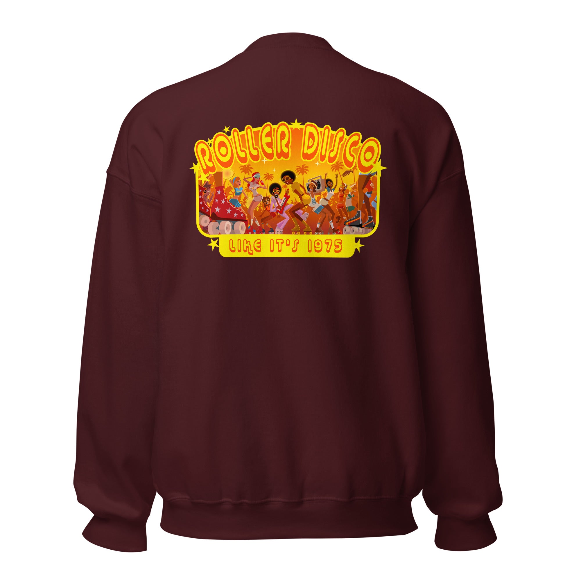 Sweat Unisexe à Col Rond Roller Disco 1975 sur couleurs foncées (face & dos)