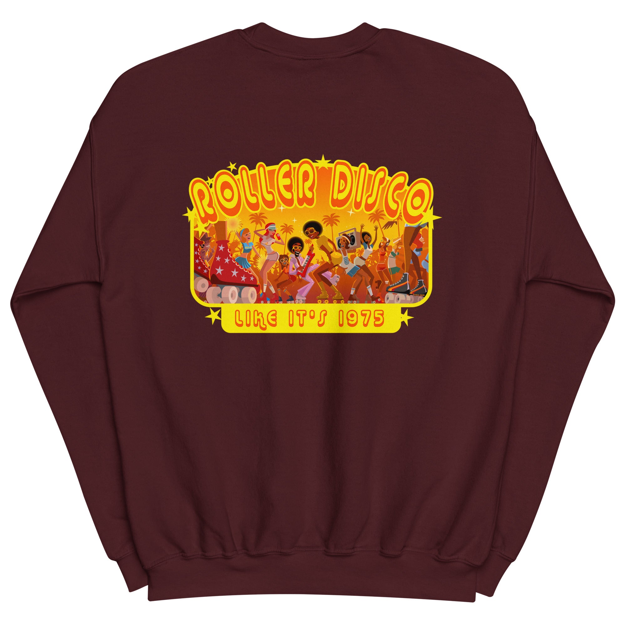 Sweat Unisexe à Col Rond Roller Disco 1975 sur couleurs foncées (face & dos)