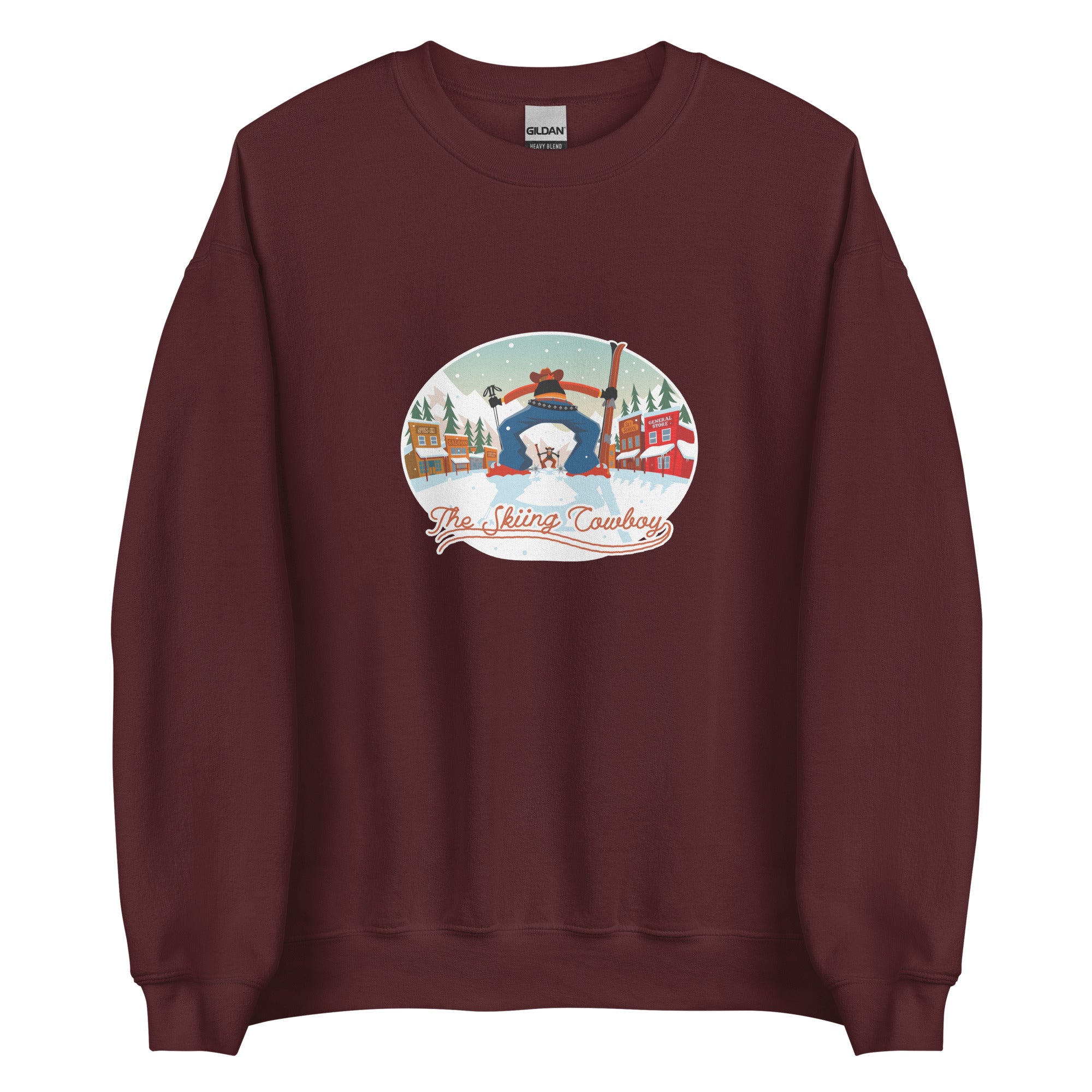 Sweat Unisexe à Col Rond Ski Fight at OK Corral sur couleurs foncées (face & dos)