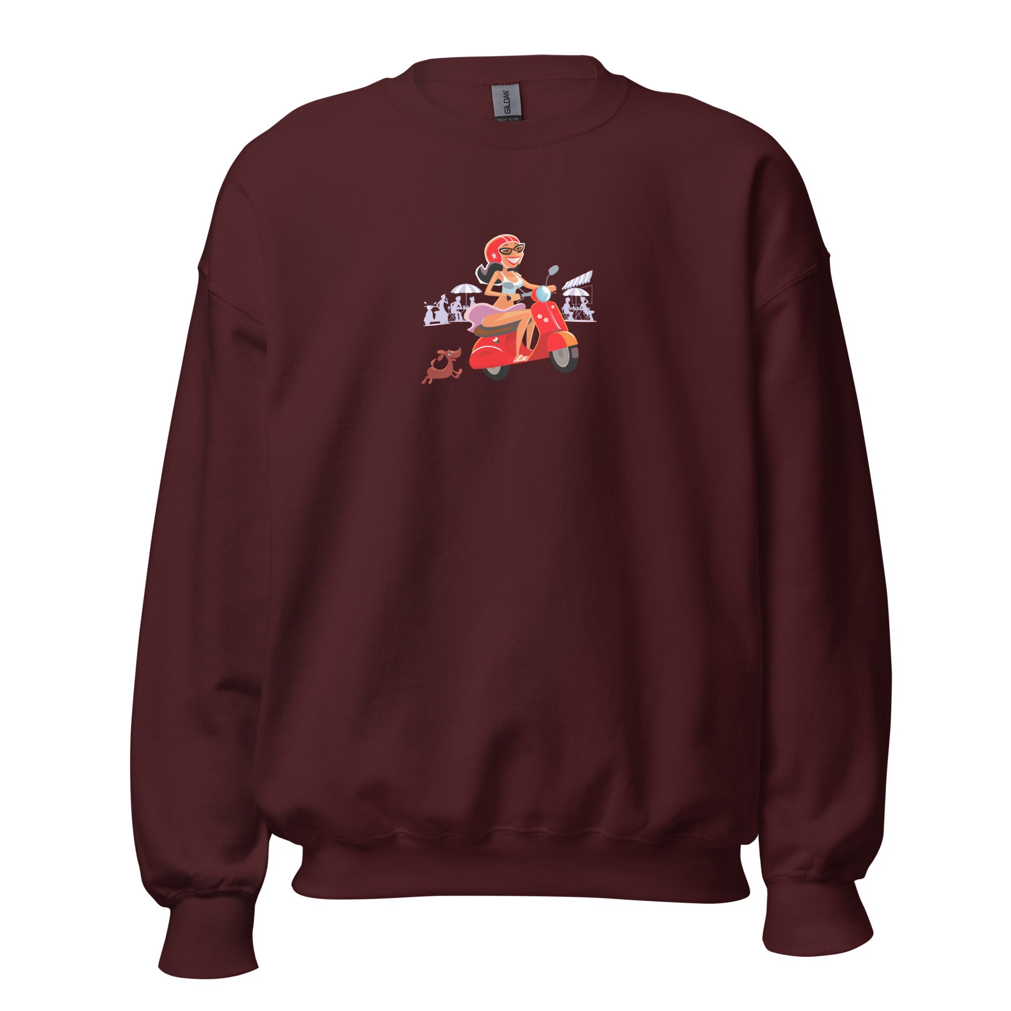 Unisex Sweatshirt Vespa Girl in St Tropez on dark colors