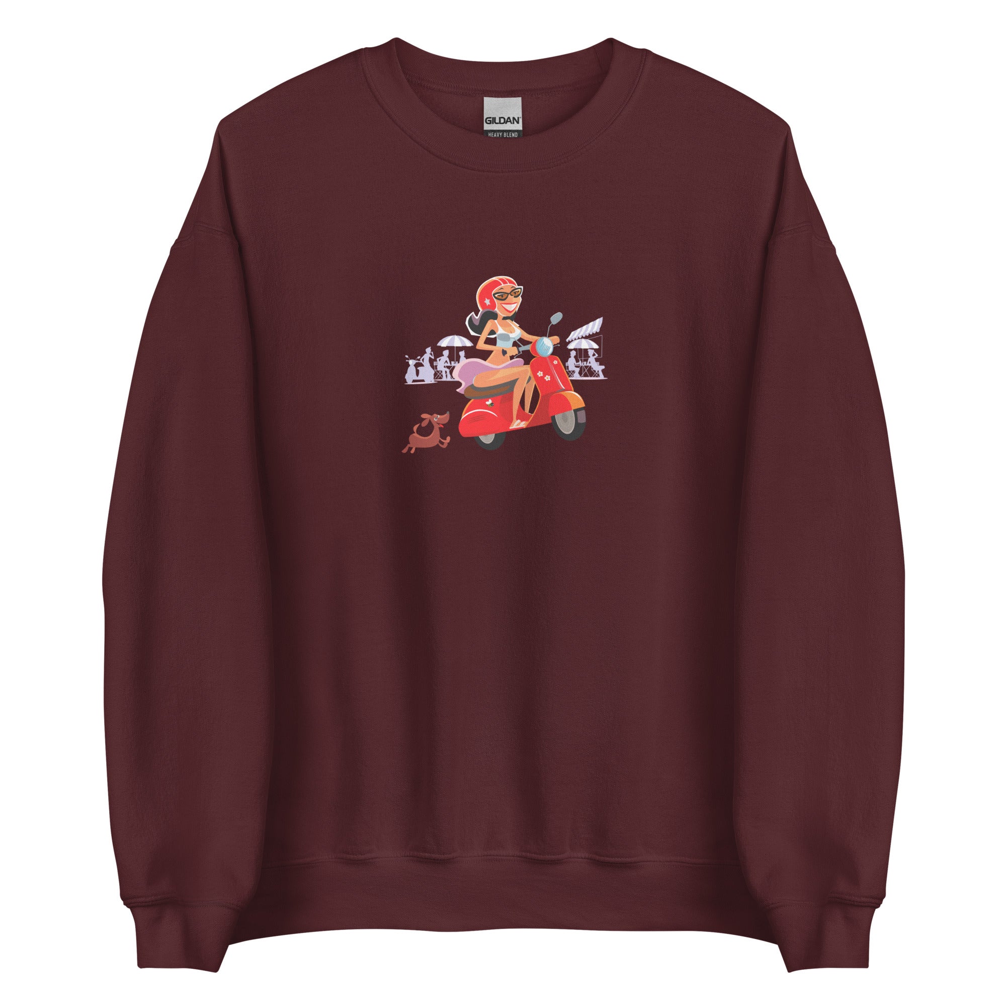 Unisex Sweatshirt Vespa Girl in St Tropez on dark colors