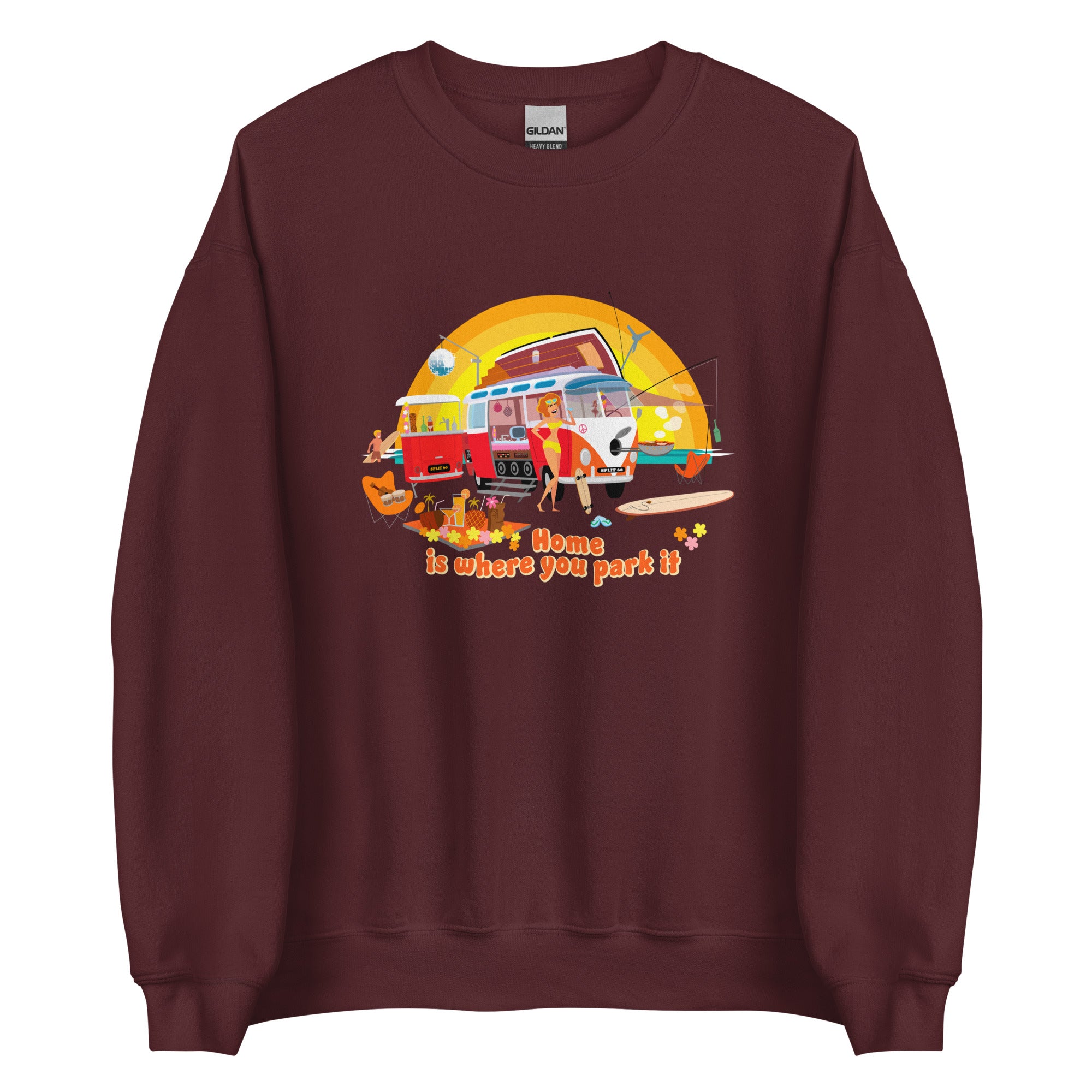 Sweat Unisexe à Col Rond Ultra Combi Home is where you park it sur couleurs foncées