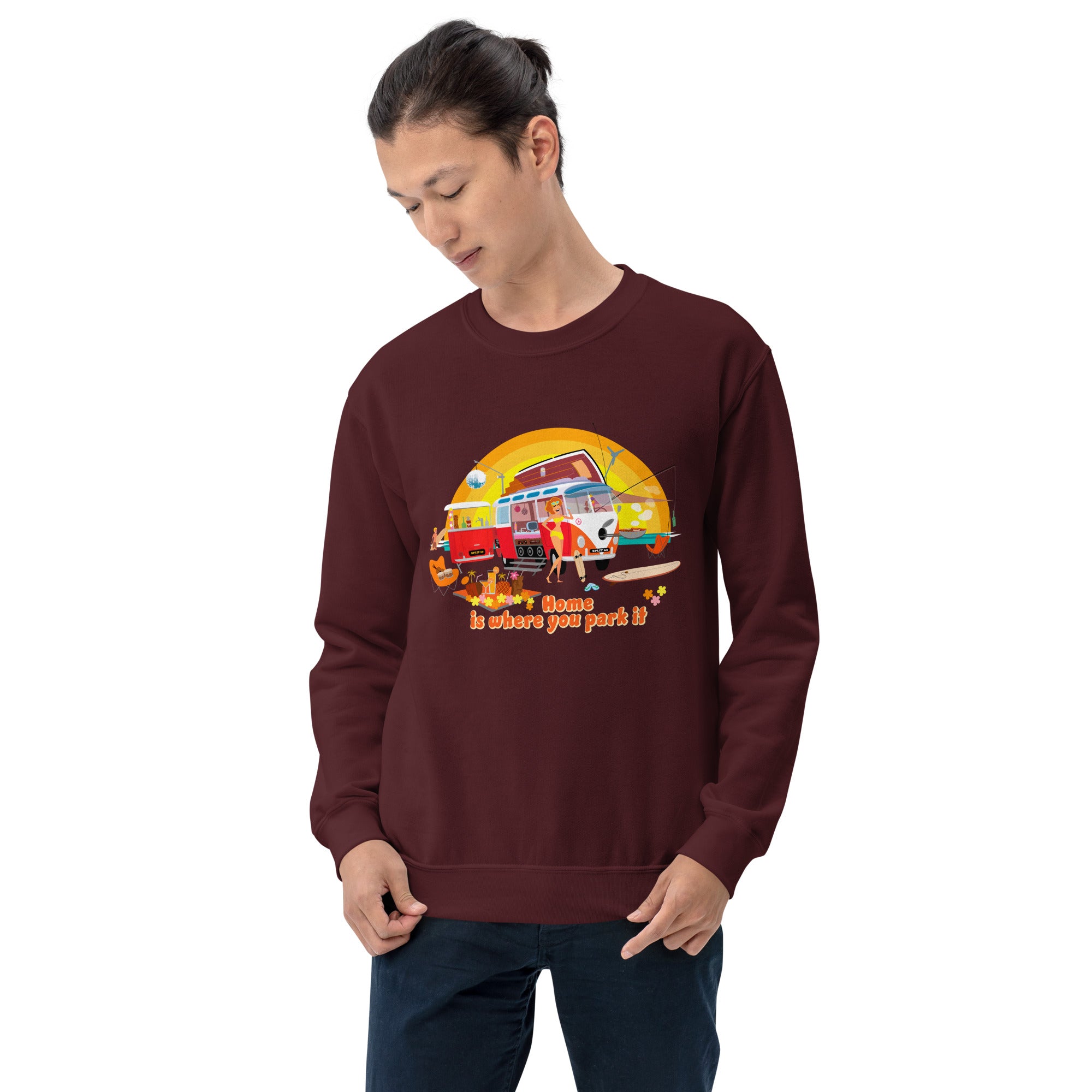 Sweat Unisexe à Col Rond Ultra Combi Home is where you park it sur couleurs foncées