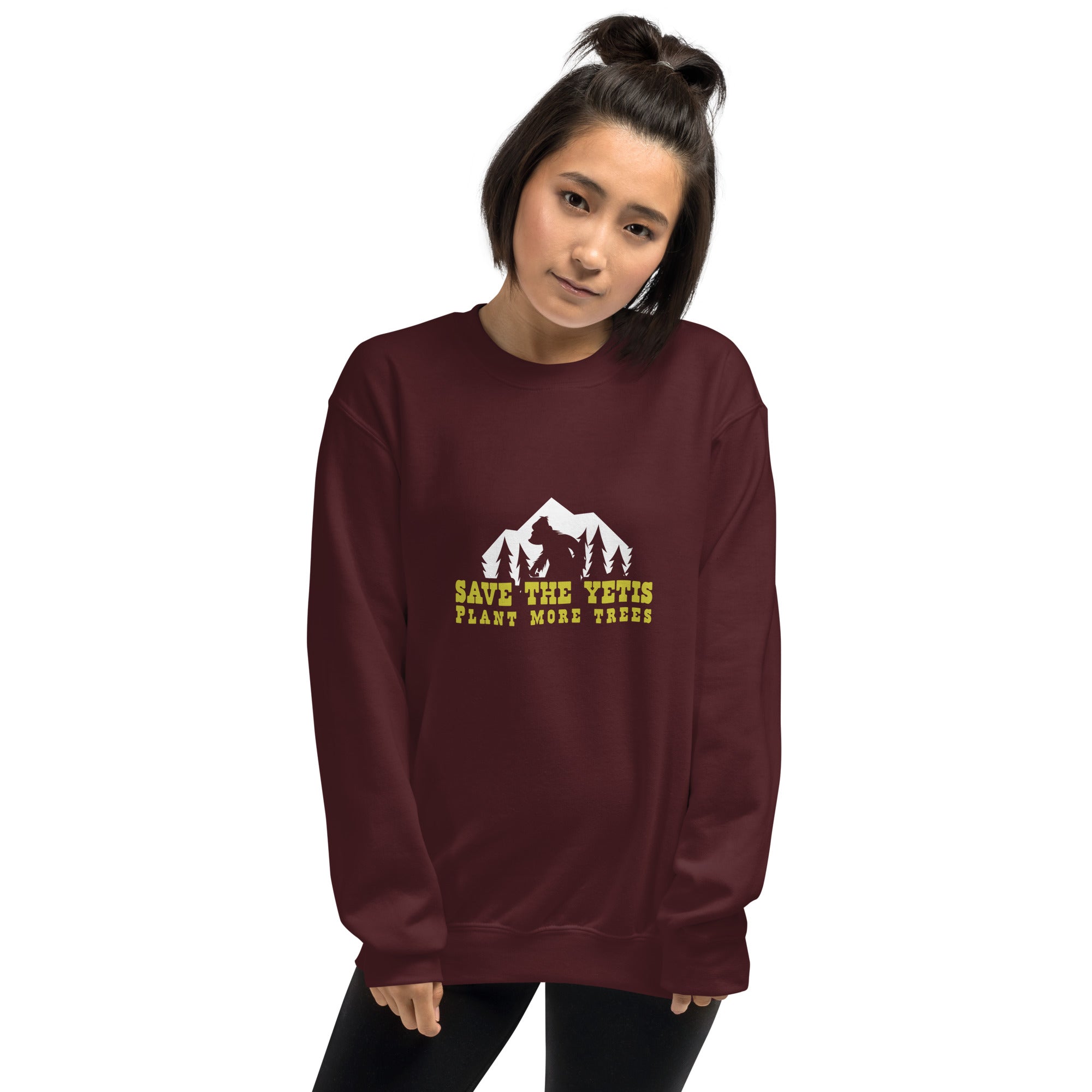 Unisex Sweatshirt Save the Yetis, Plant more Trees on dark colors