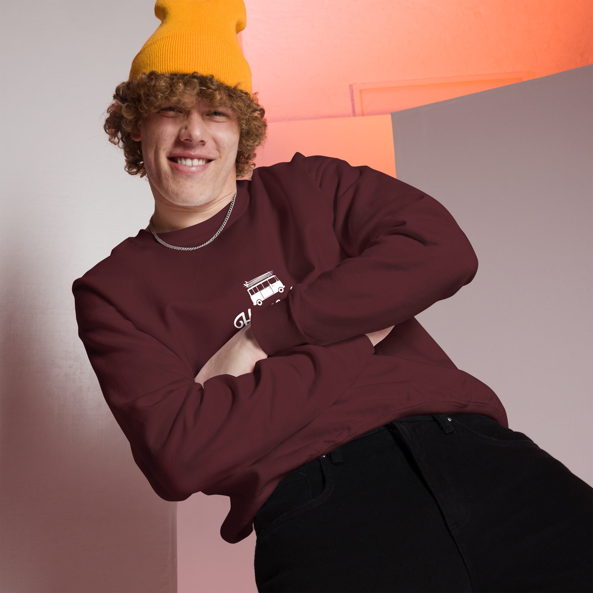 Sweat Unisexe à Col Rond White Surf Combi Home is where you park it sur couleurs foncées