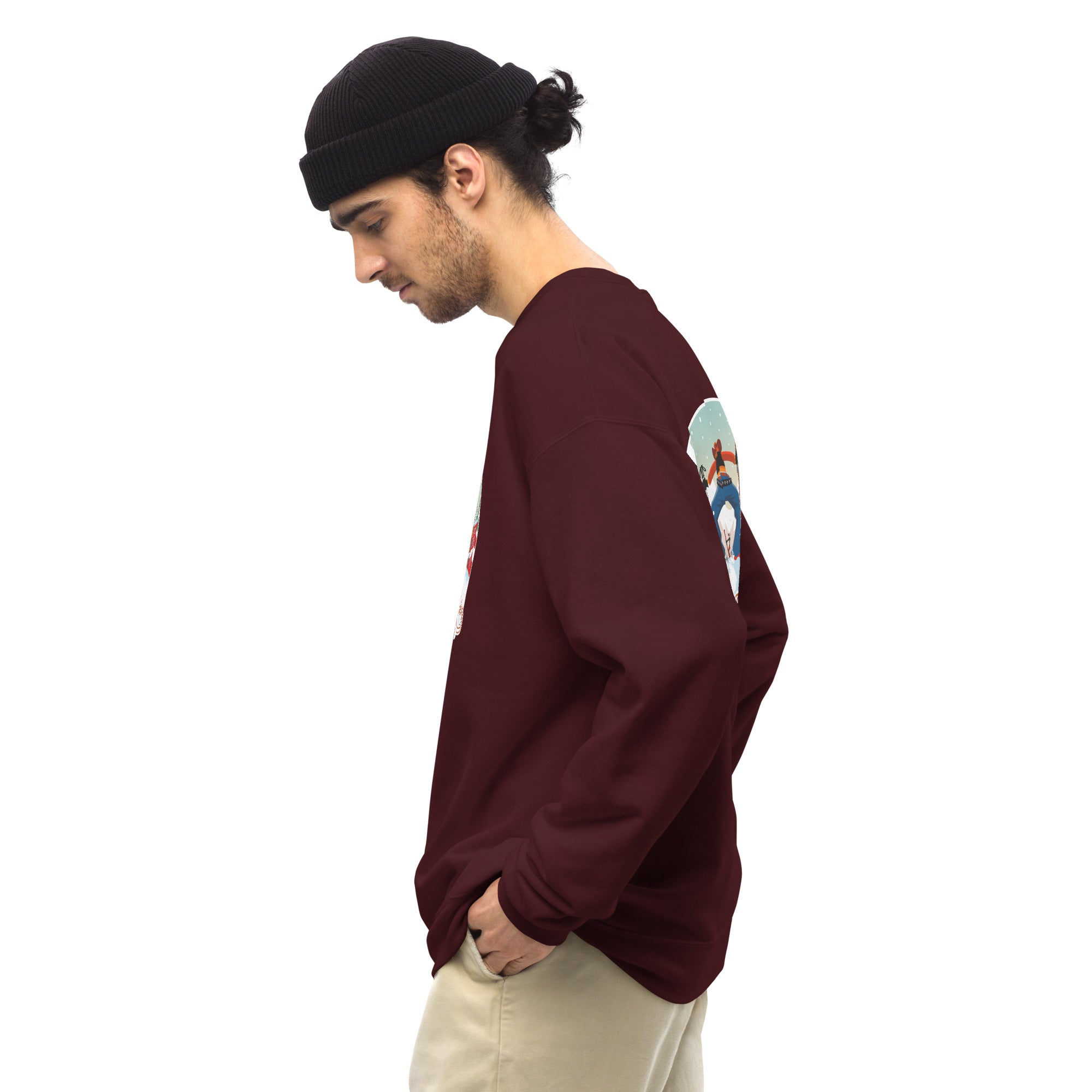 Sweat Unisexe à Col Rond Ski Fight at OK Corral sur couleurs foncées (face & dos)