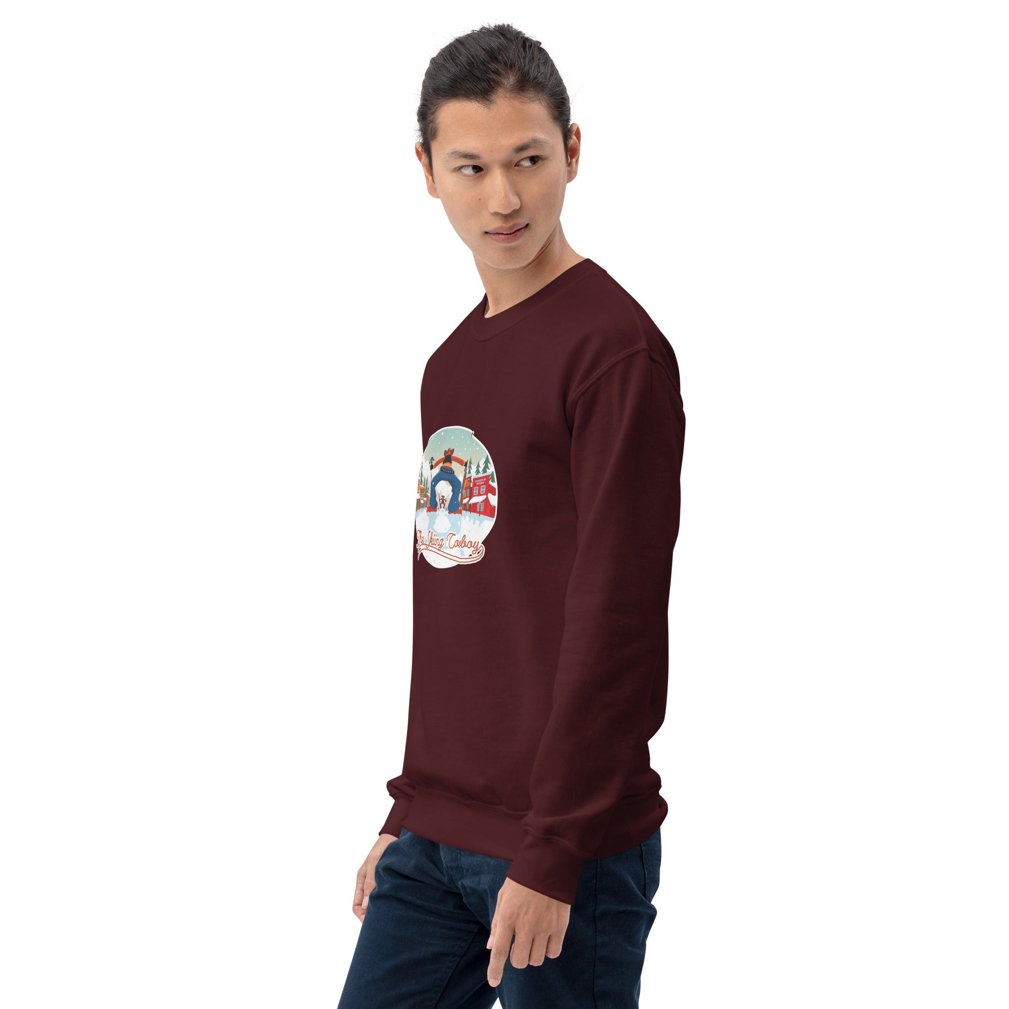 Sweat Unisexe à Col Rond Ski Fight at OK Corral sur couleurs foncées (face & dos)