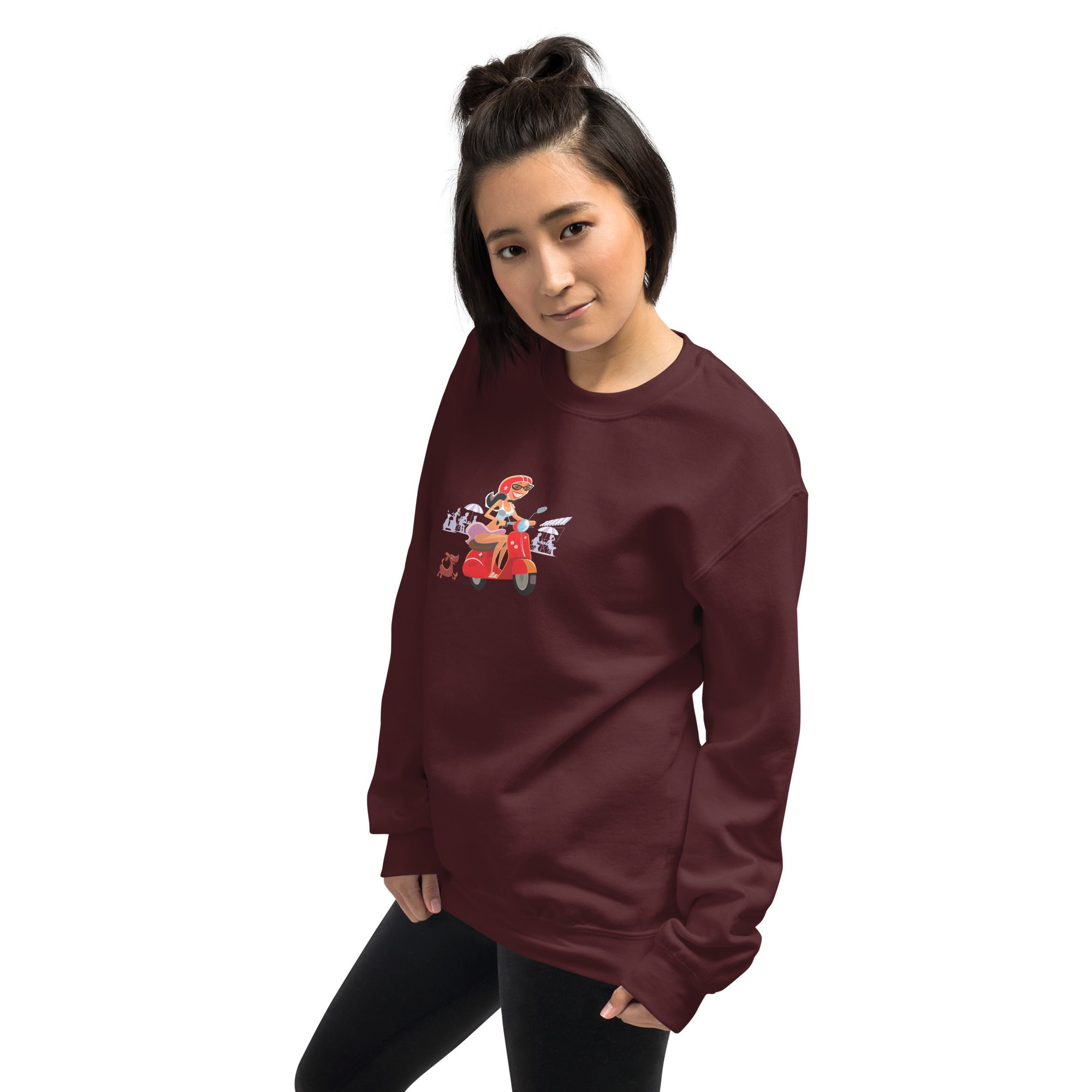 Unisex Sweatshirt Vespa Girl in St Tropez on dark colors