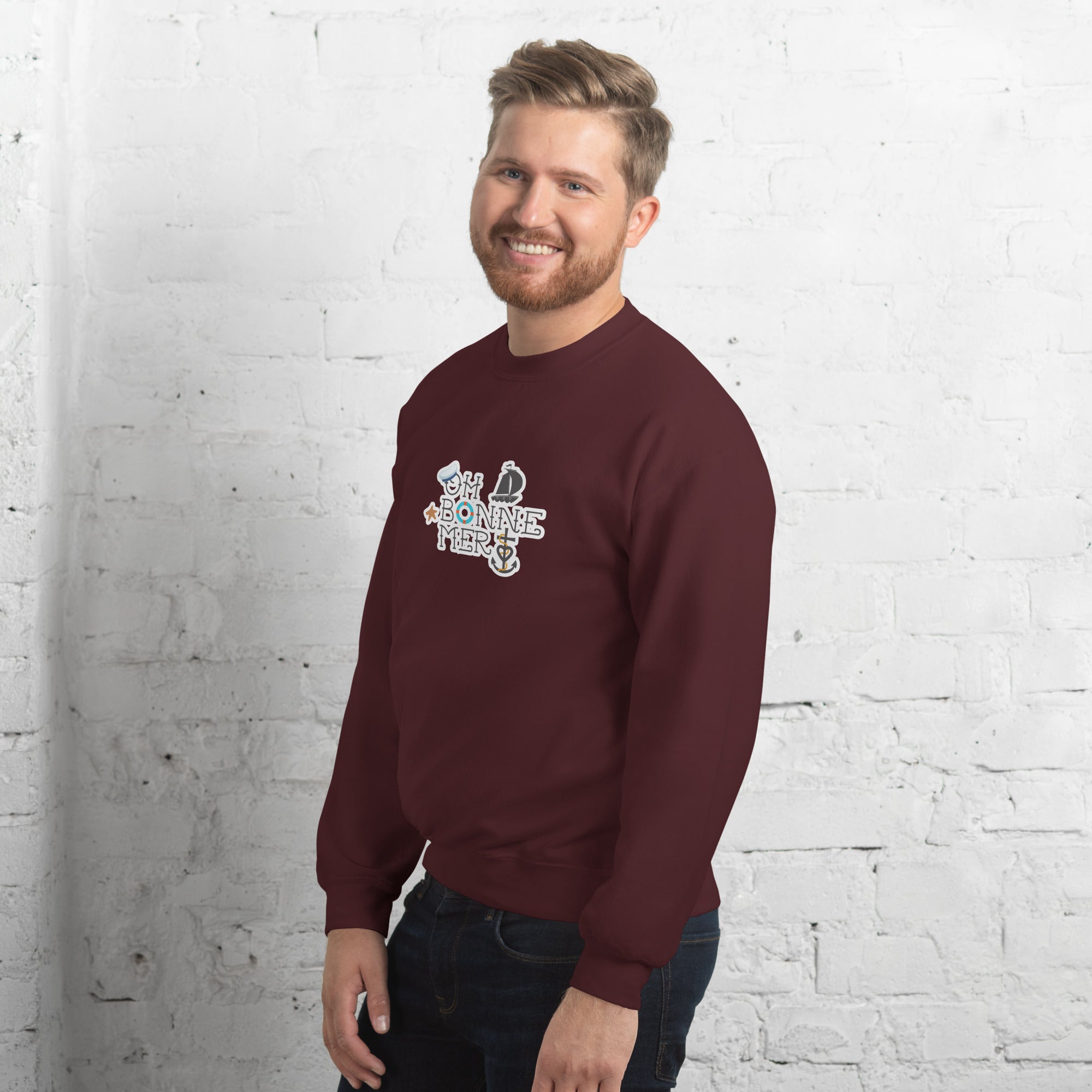 Sweat Unisexe à Col Rond Oh Bonne Mer 3 sur couleurs foncées