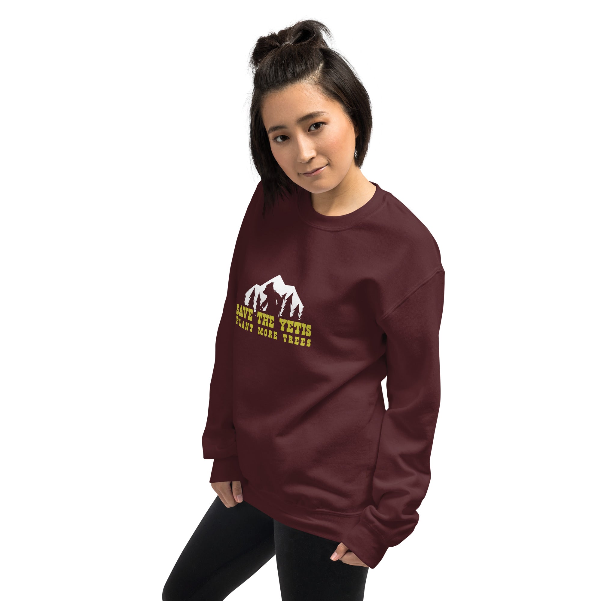Unisex Sweatshirt Save the Yetis, Plant more Trees on dark colors