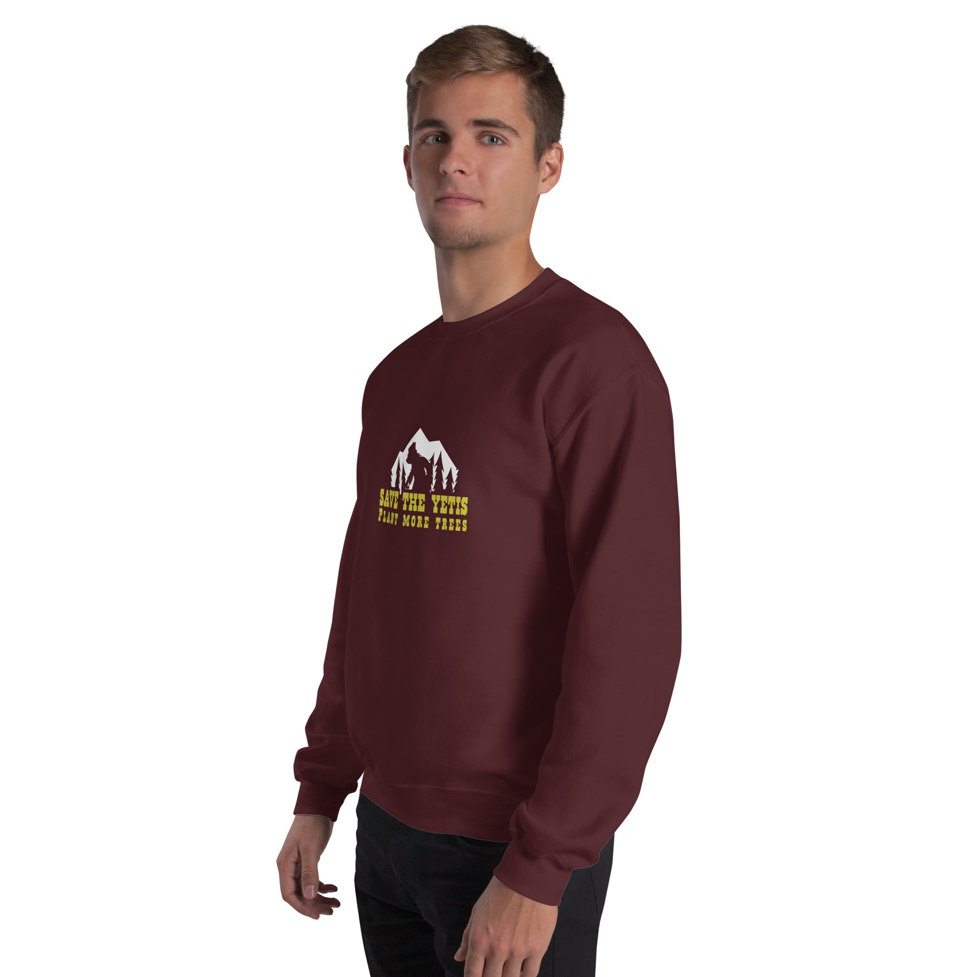 Unisex Sweatshirt Save the Yetis, Plant more Trees on dark colors