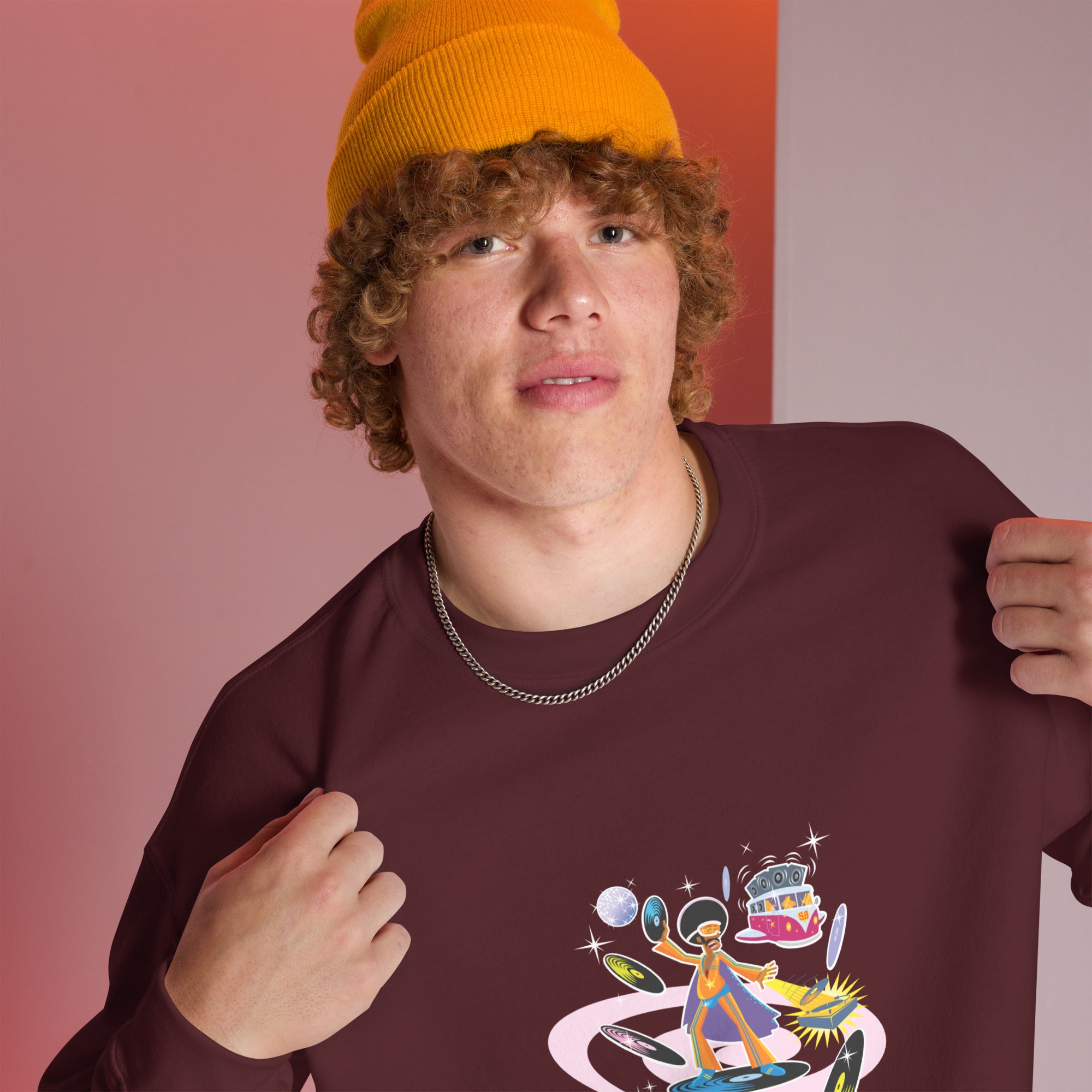 Sweat Unisexe à Col Rond Superboogieman sur couleurs foncées (face & dos)