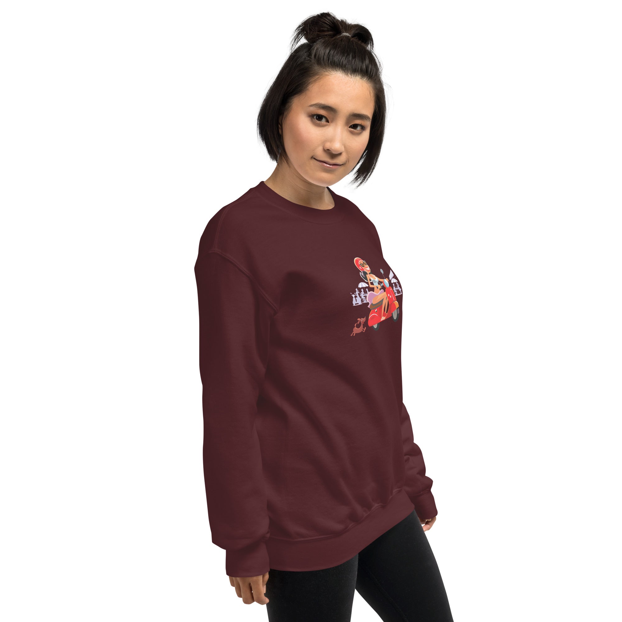 Unisex Sweatshirt Vespa Girl in St Tropez on dark colors