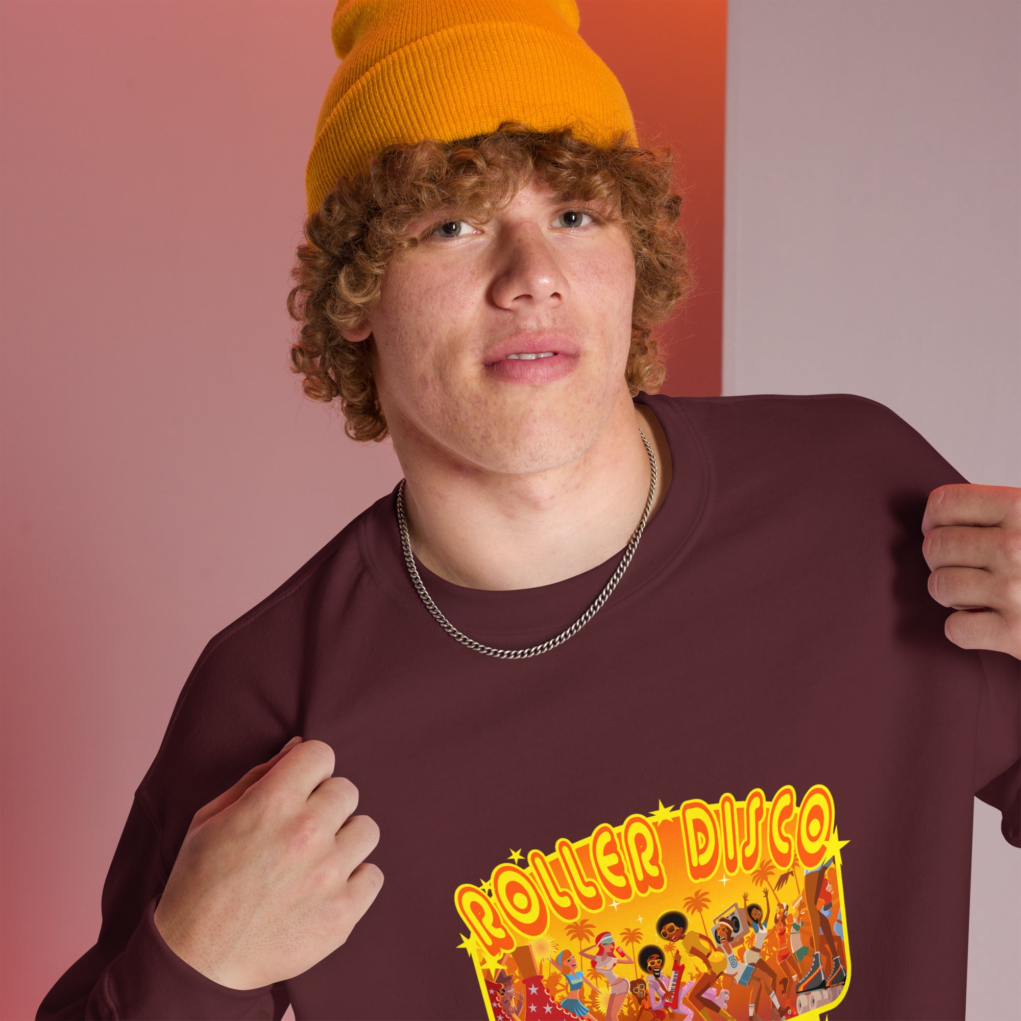 Sweat Unisexe à Col Rond Roller Disco 1975 sur couleurs foncées (face & dos)