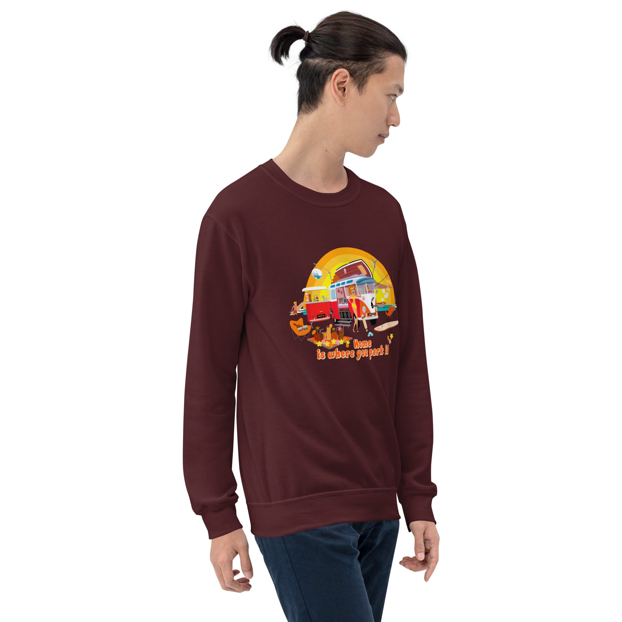 Sweat Unisexe à Col Rond Ultra Combi Home is where you park it sur couleurs foncées