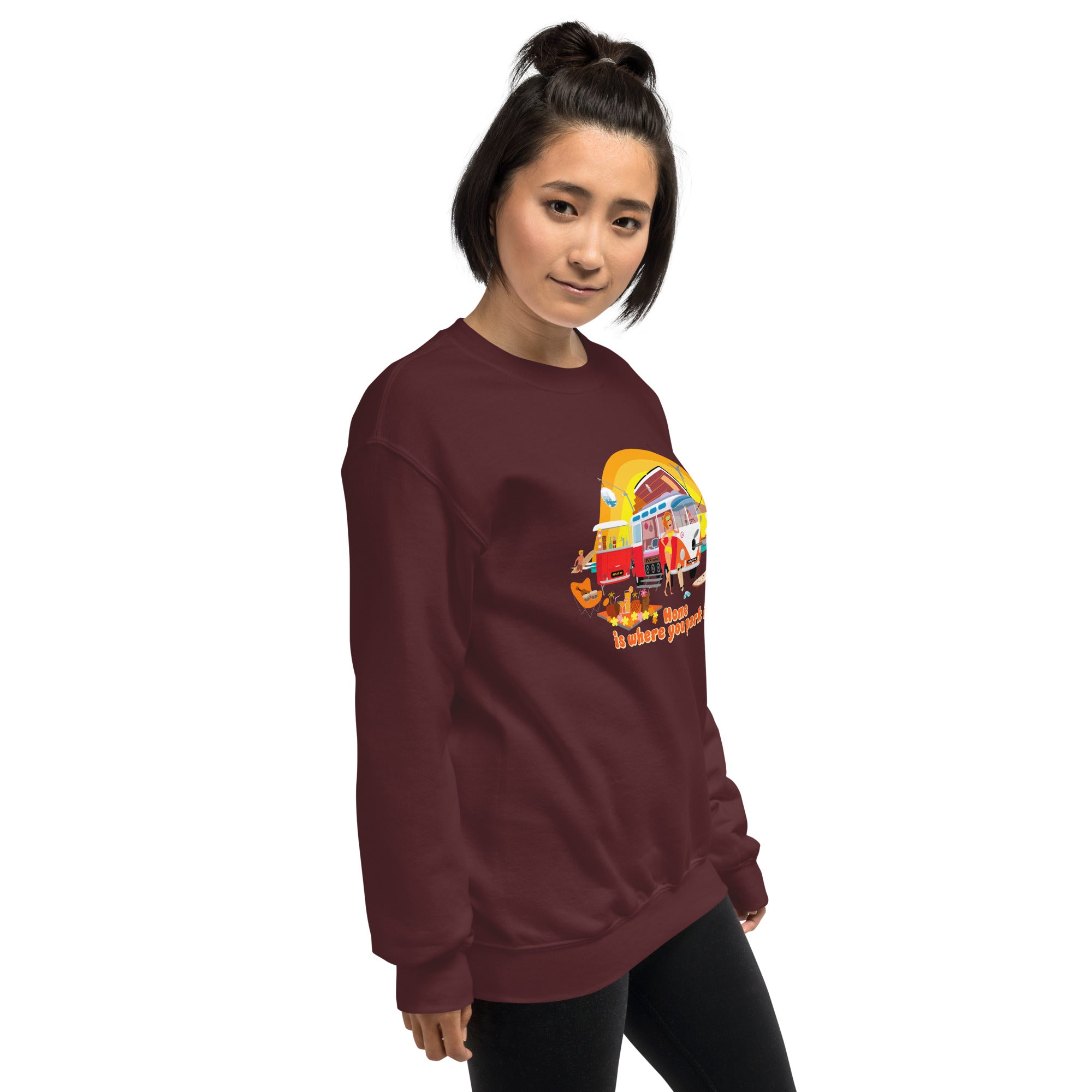 Sweat Unisexe à Col Rond Ultra Combi Home is where you park it sur couleurs foncées