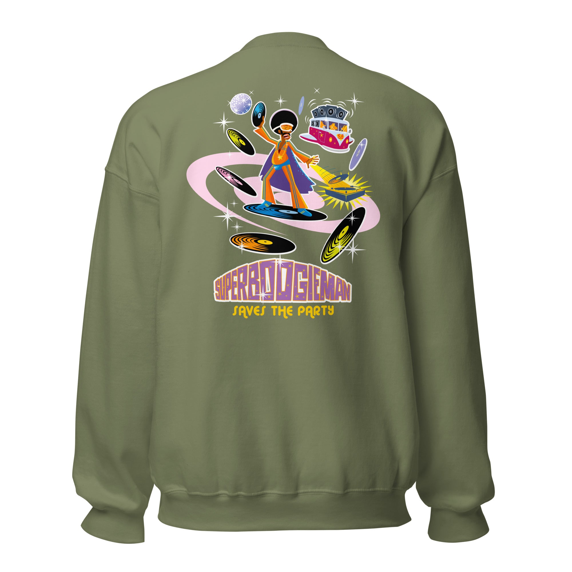 Sweat Unisexe à Col Rond Superboogieman sur couleurs foncées (face & dos)