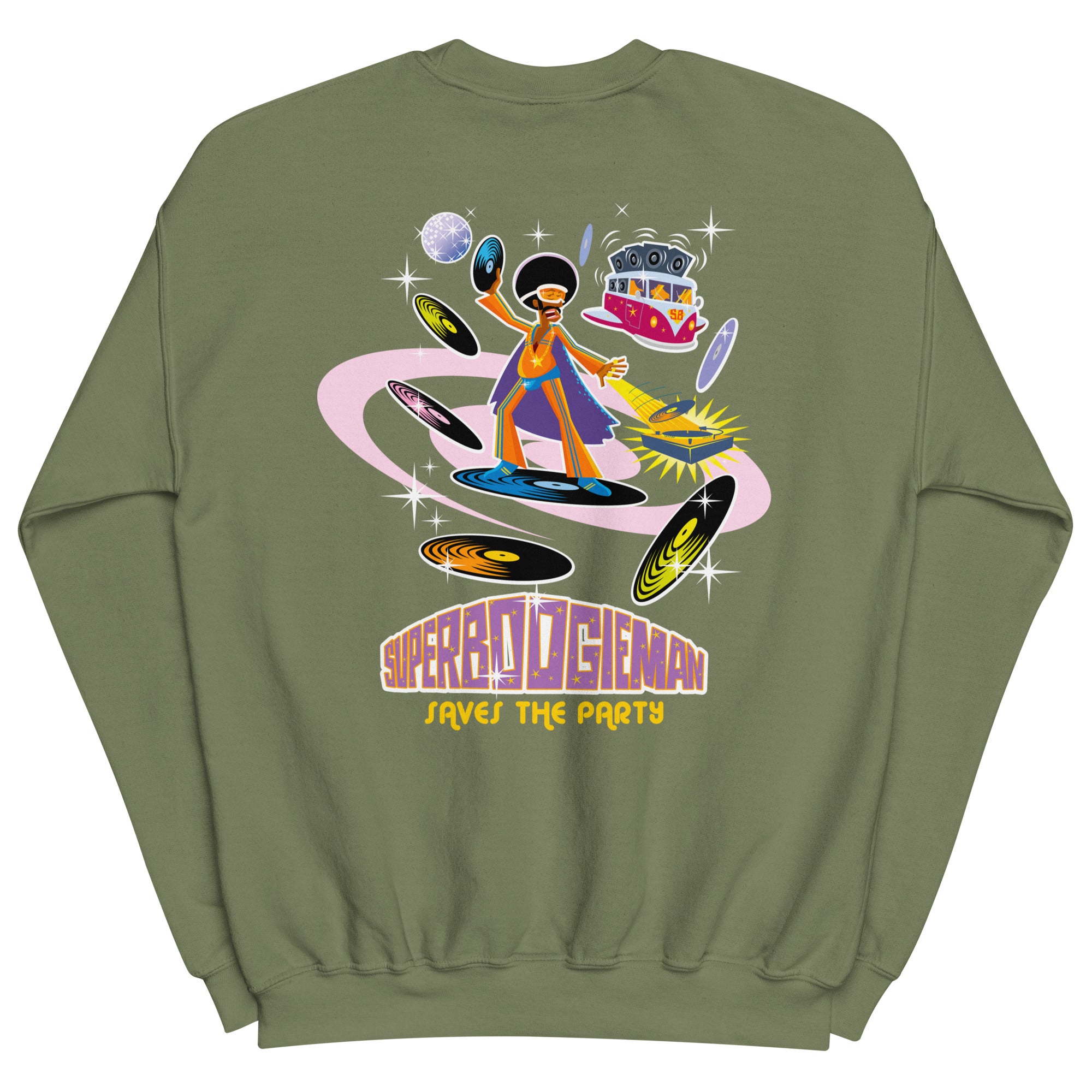 Sweat Unisexe à Col Rond Superboogieman sur couleurs foncées (face & dos)