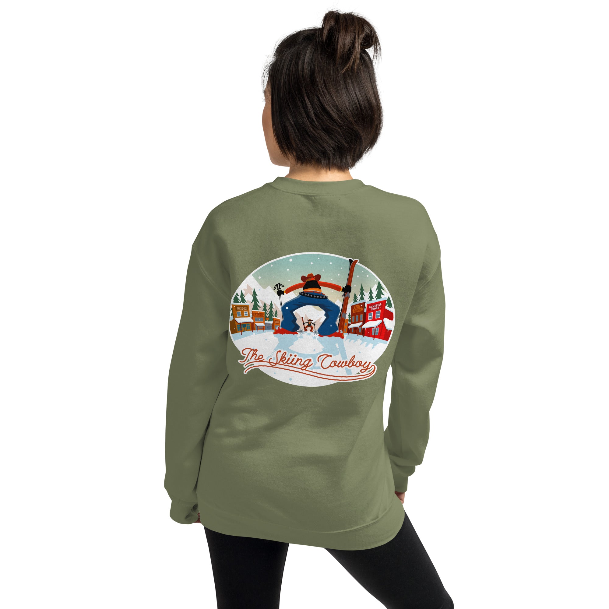 Sweat Unisexe à Col Rond Ski Fight at OK Corral sur couleurs foncées (face & dos)