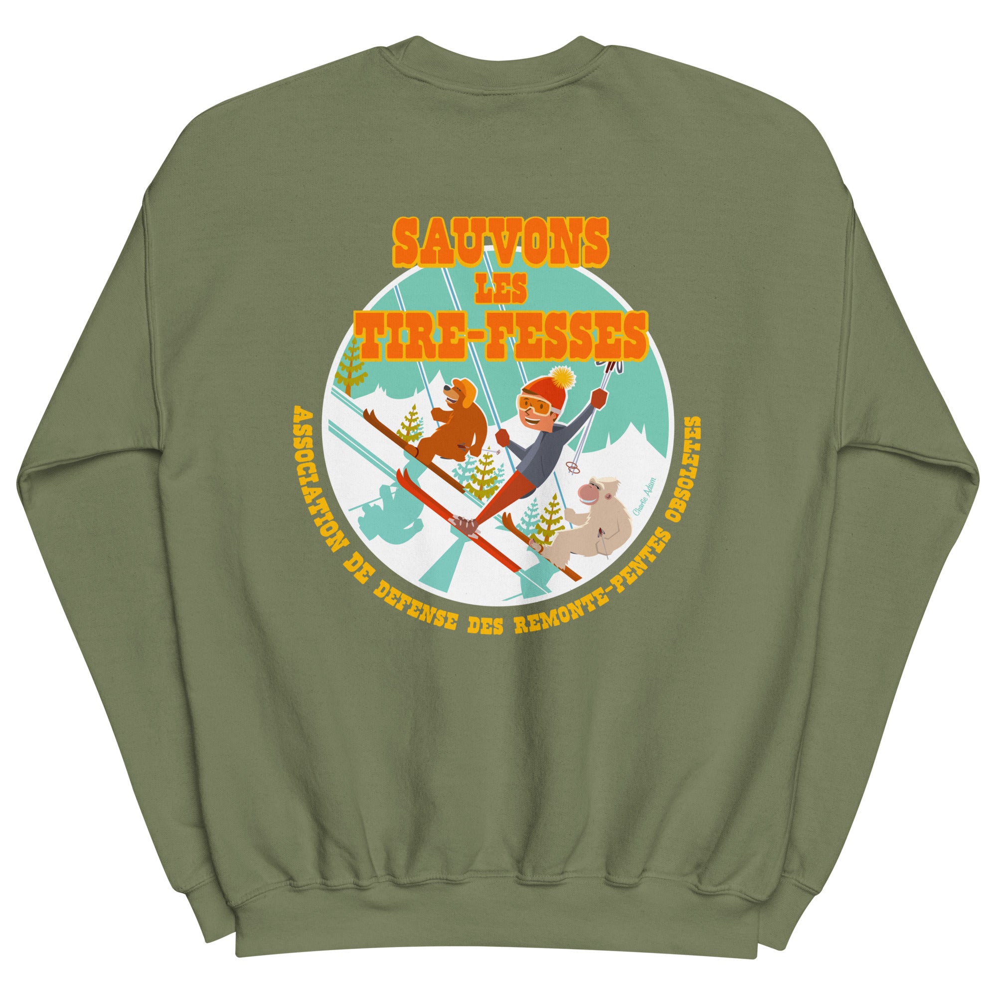 Sweat Unisexe à Col Rond Sauvons les Tires-fesses sur couleurs foncées (face & dos)