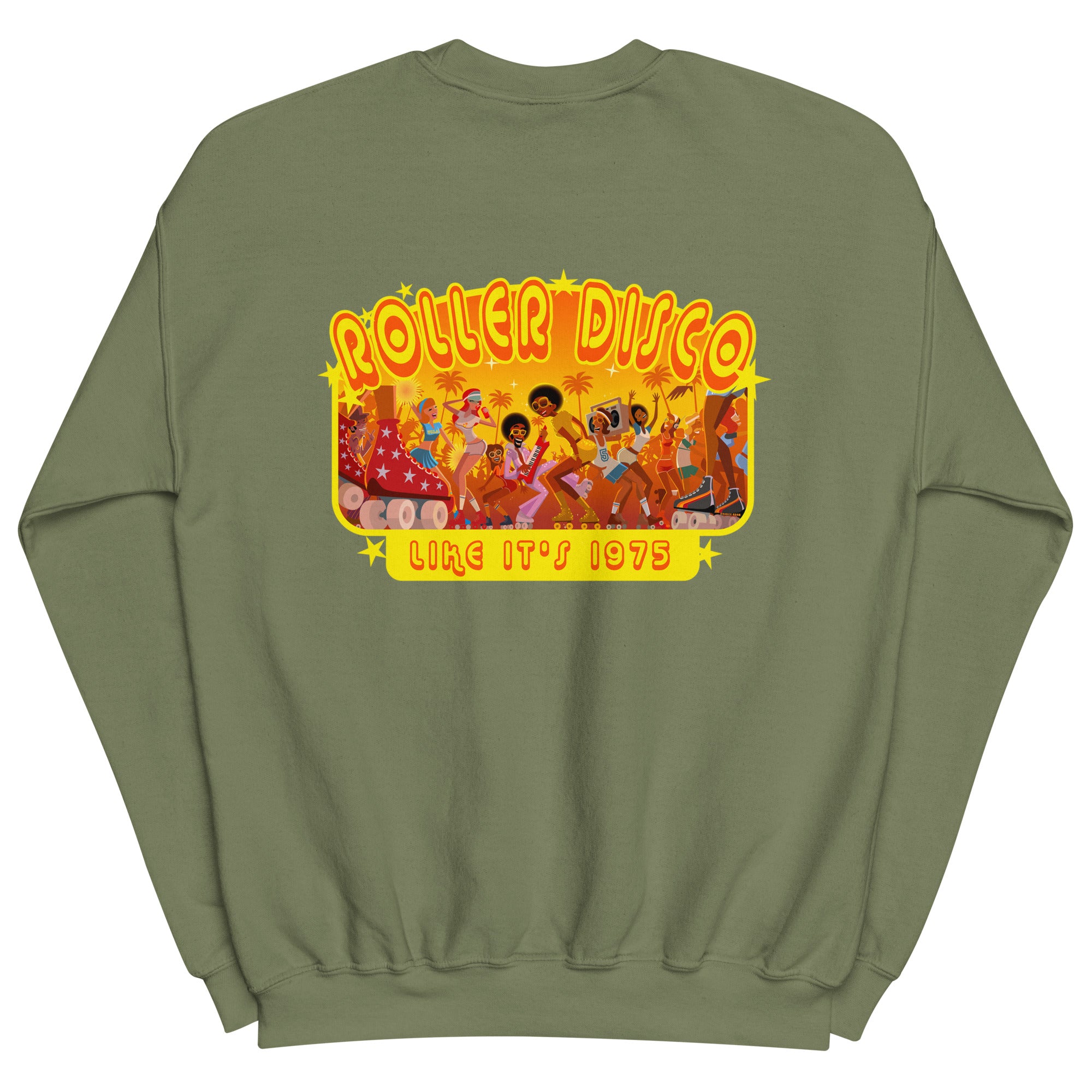 Sweat Unisexe à Col Rond Roller Disco 1975 sur couleurs foncées (face & dos)