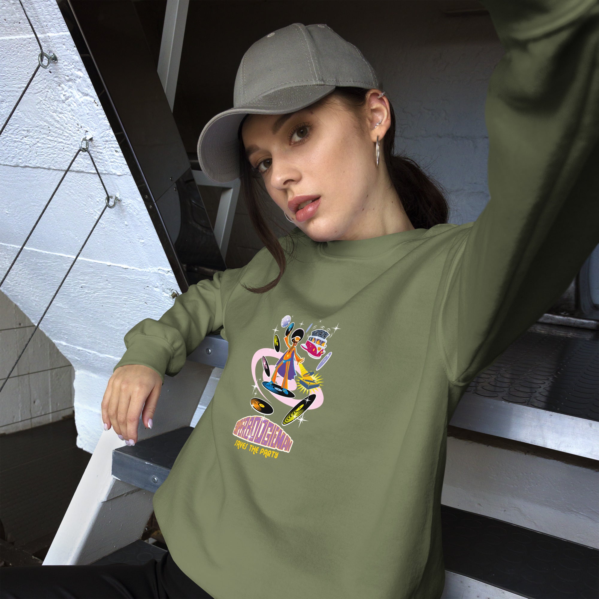 Sweat Unisexe à Col Rond Superboogieman sur couleurs foncées (face & dos)