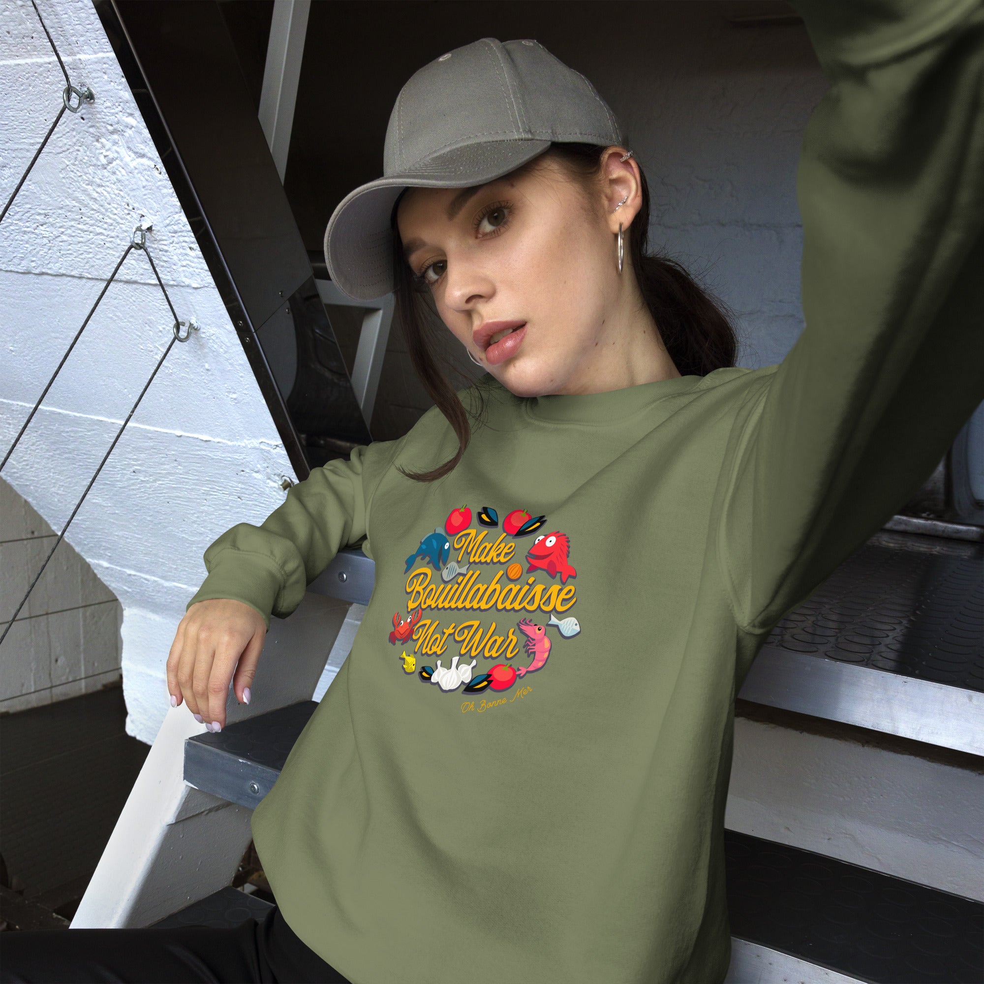 Unisex Sweatshirt Make Bouillabaisse Not War on dark colors