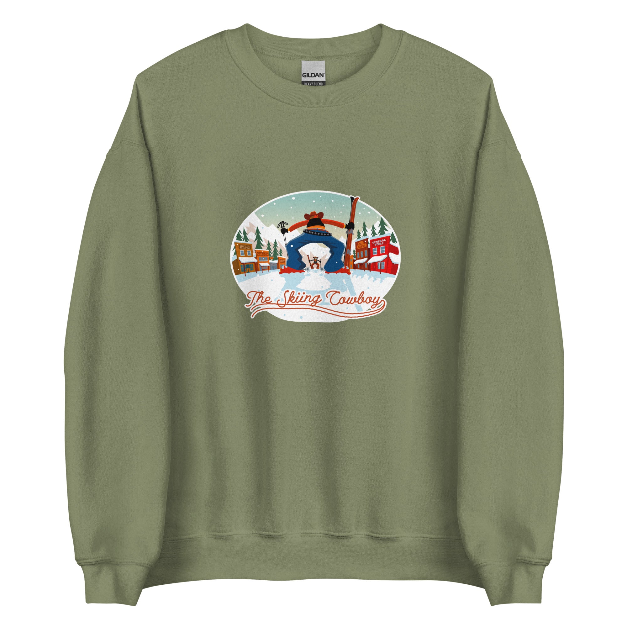 Sweat Unisexe à Col Rond Ski Fight at OK Corral sur couleurs foncées (face & dos)