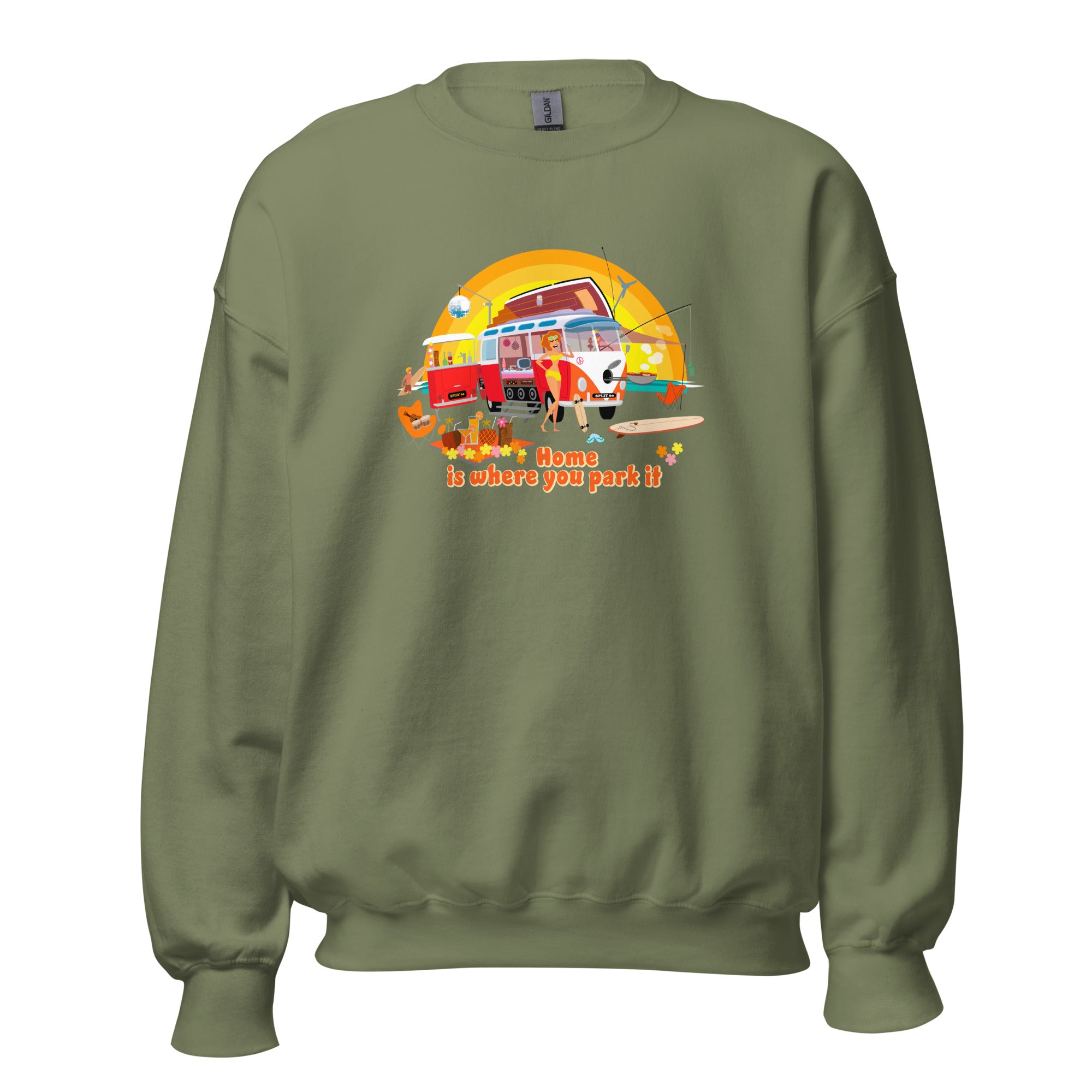 Sweat Unisexe à Col Rond Ultra Combi Home is where you park it sur couleurs foncées