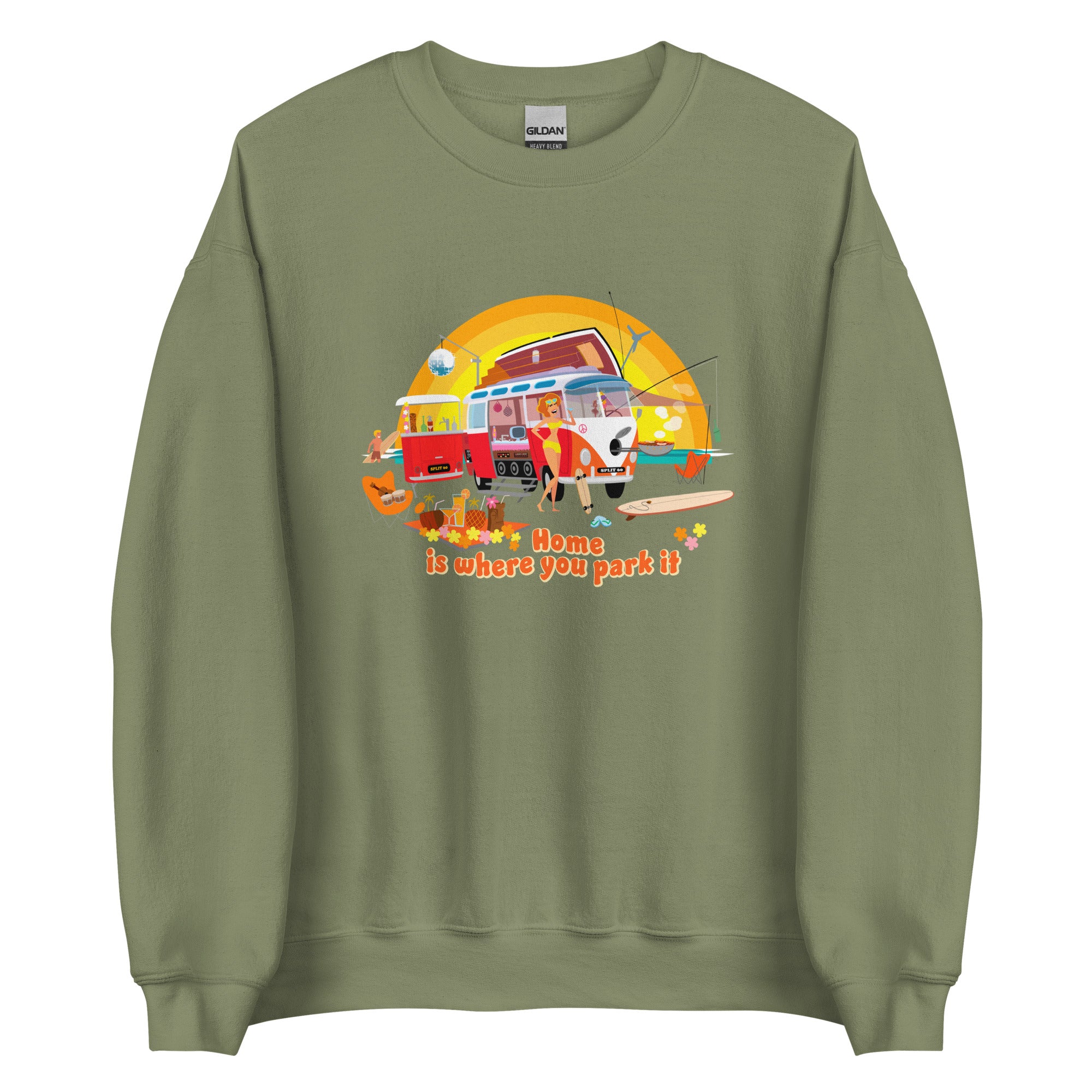 Sweat Unisexe à Col Rond Ultra Combi Home is where you park it sur couleurs foncées
