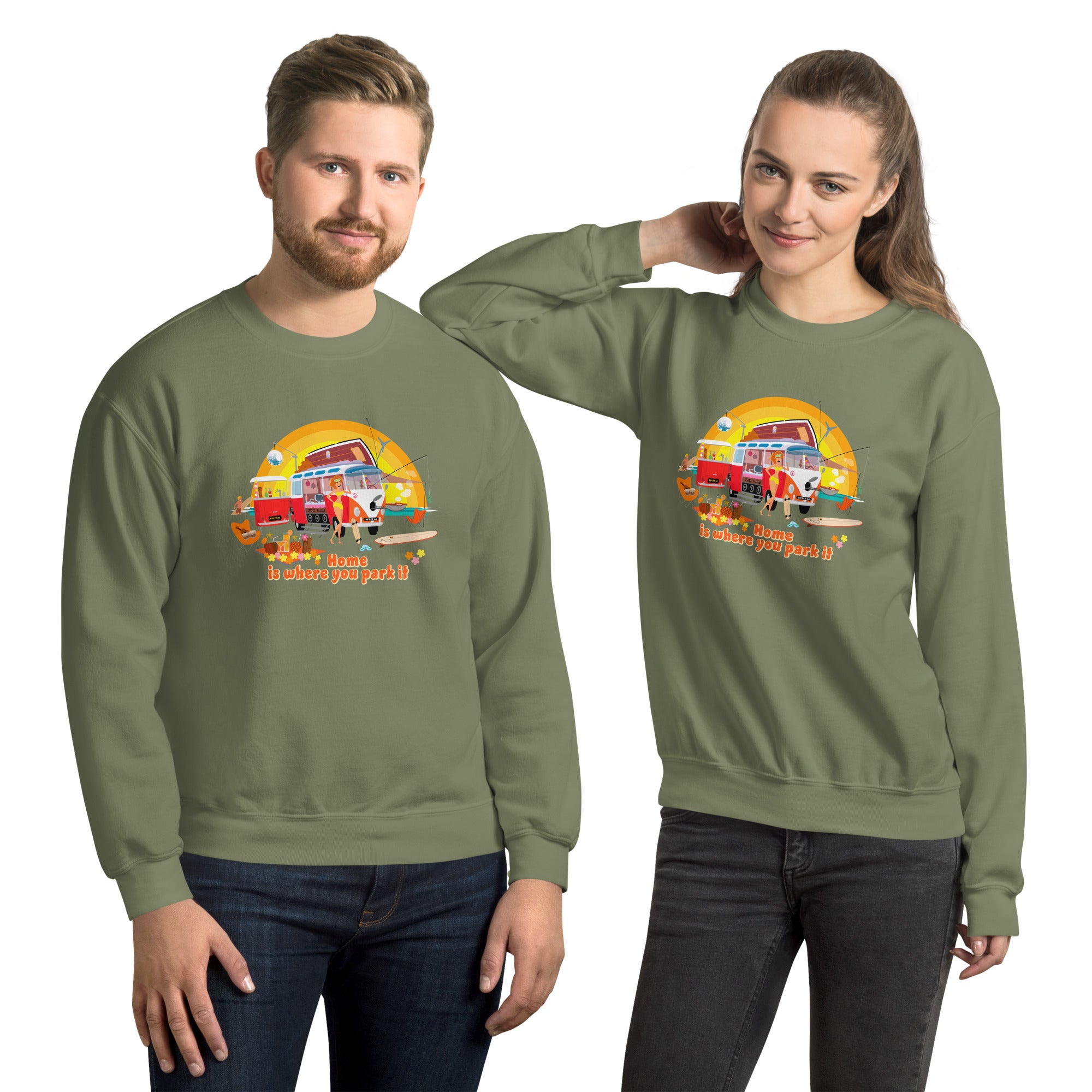 Sweat Unisexe à Col Rond Ultra Combi Home is where you park it sur couleurs foncées