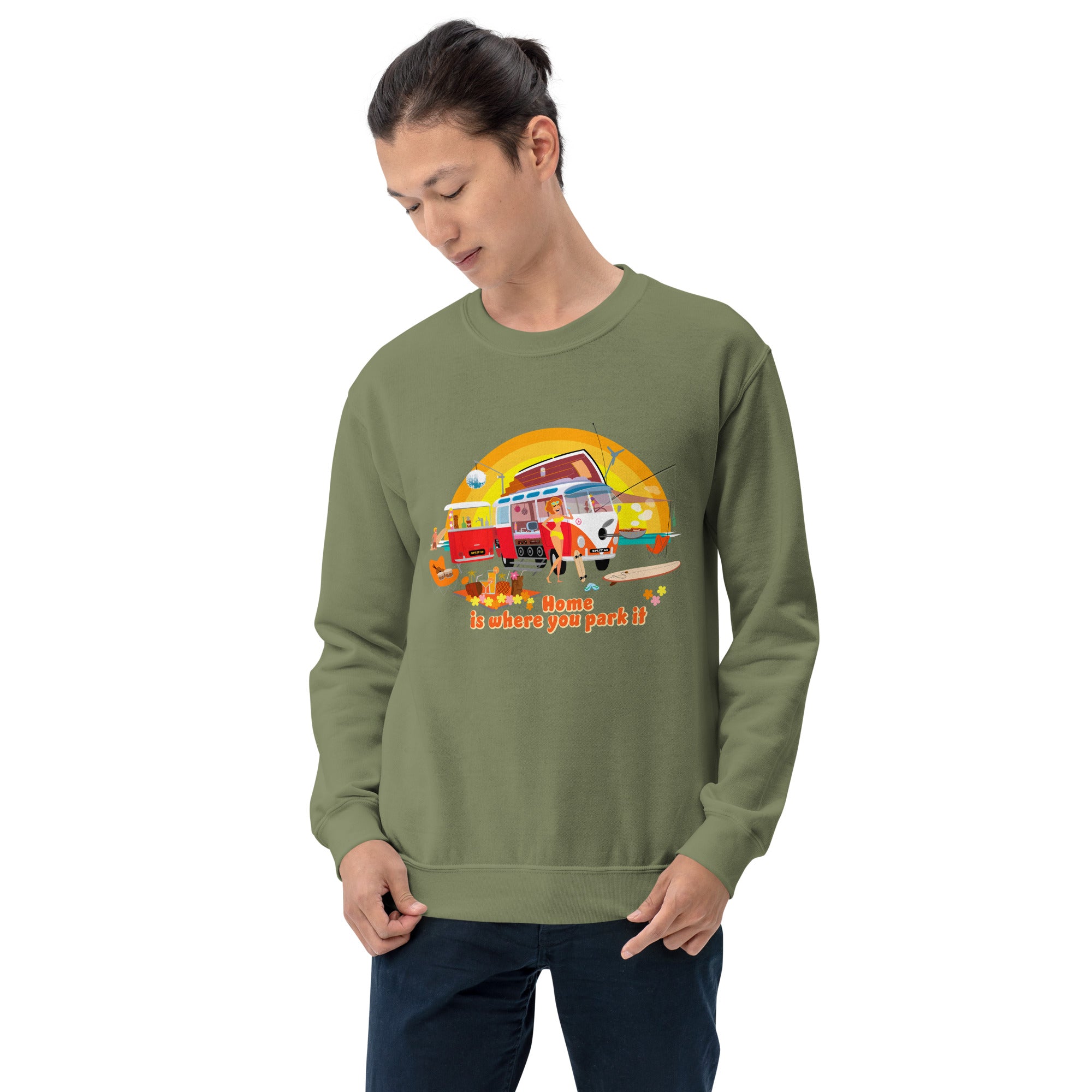 Sweat Unisexe à Col Rond Ultra Combi Home is where you park it sur couleurs foncées