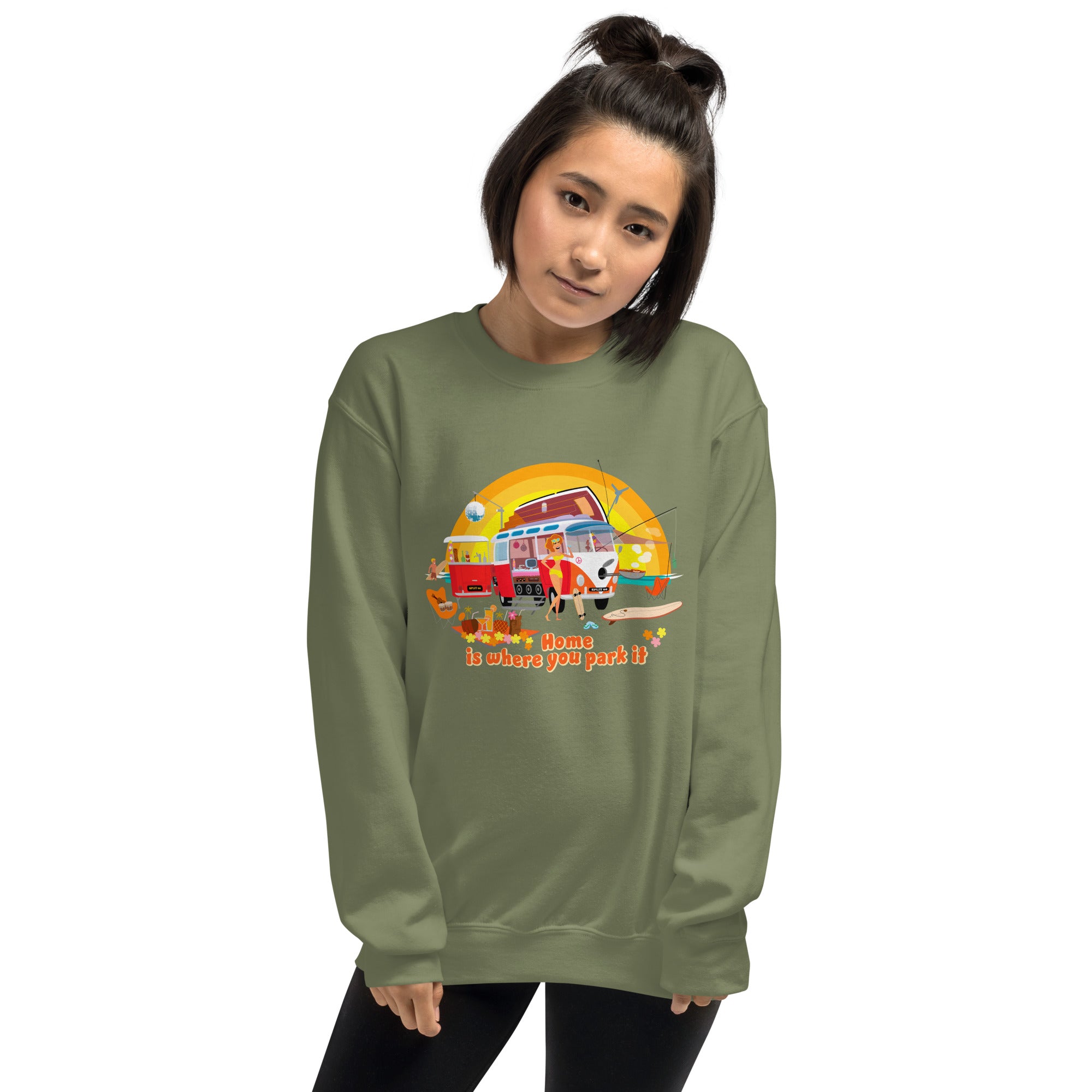 Sweat Unisexe à Col Rond Ultra Combi Home is where you park it sur couleurs foncées