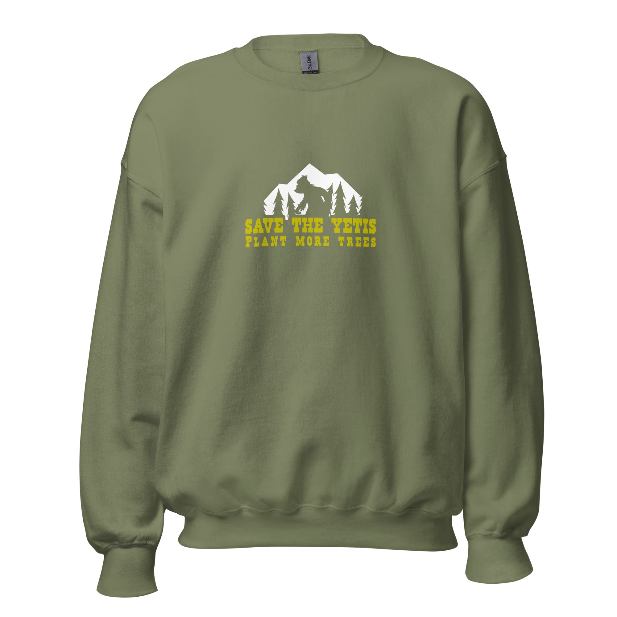 Unisex Sweatshirt Save the Yetis, Plant more Trees on dark colors