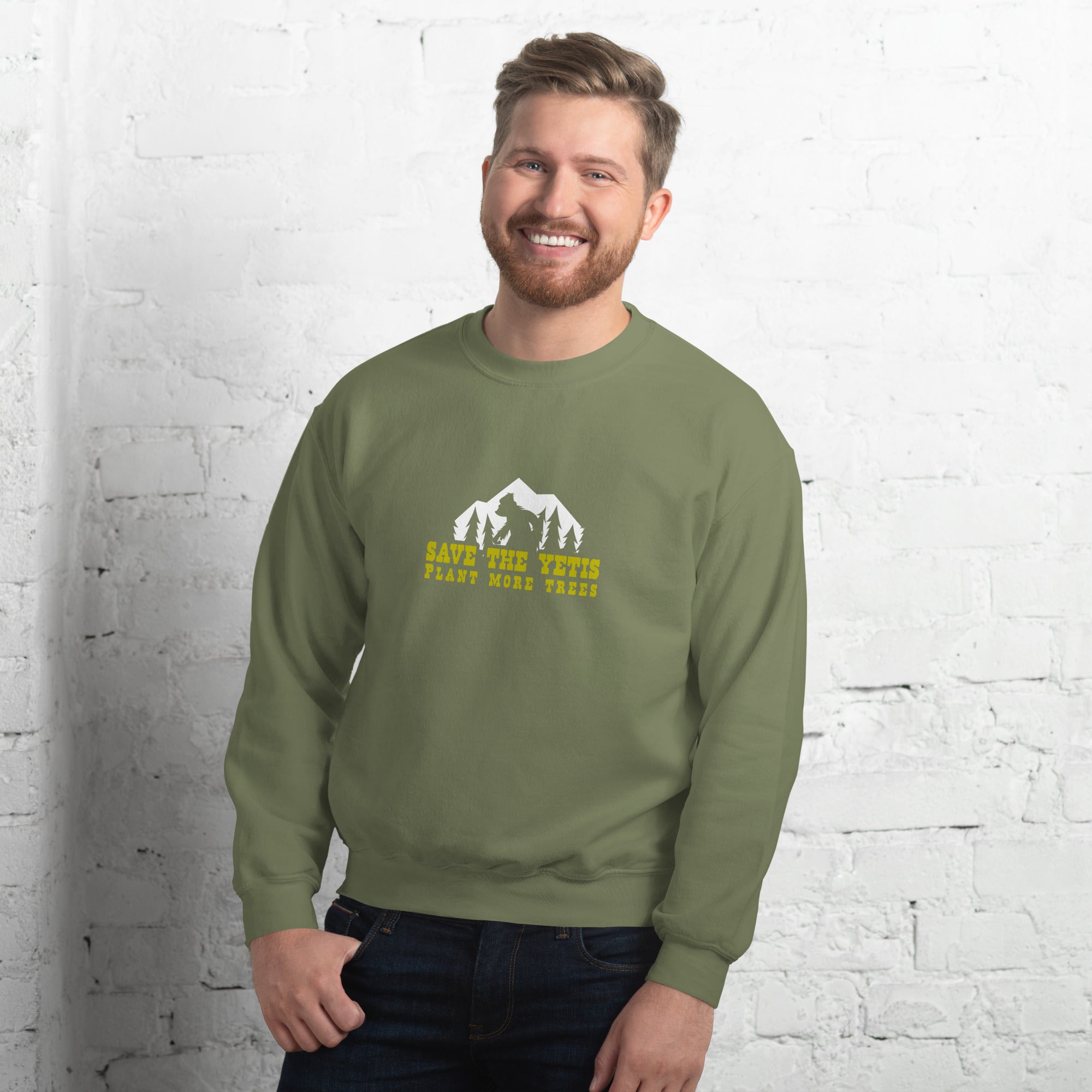 Unisex Sweatshirt Save the Yetis, Plant more Trees on dark colors