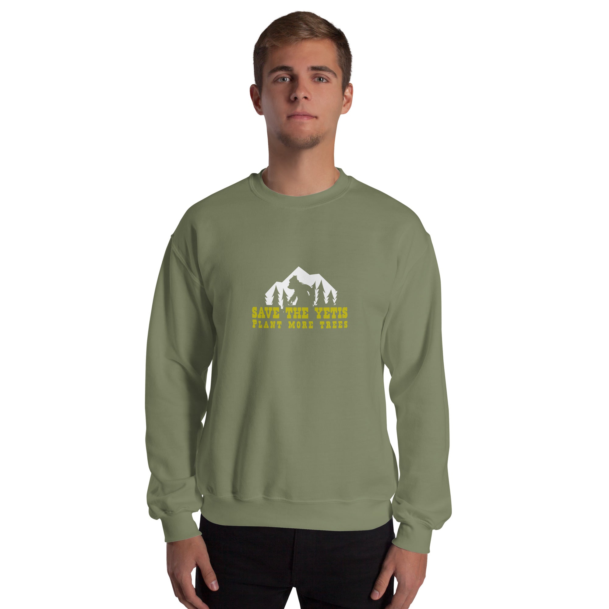 Unisex Sweatshirt Save the Yetis, Plant more Trees on dark colors