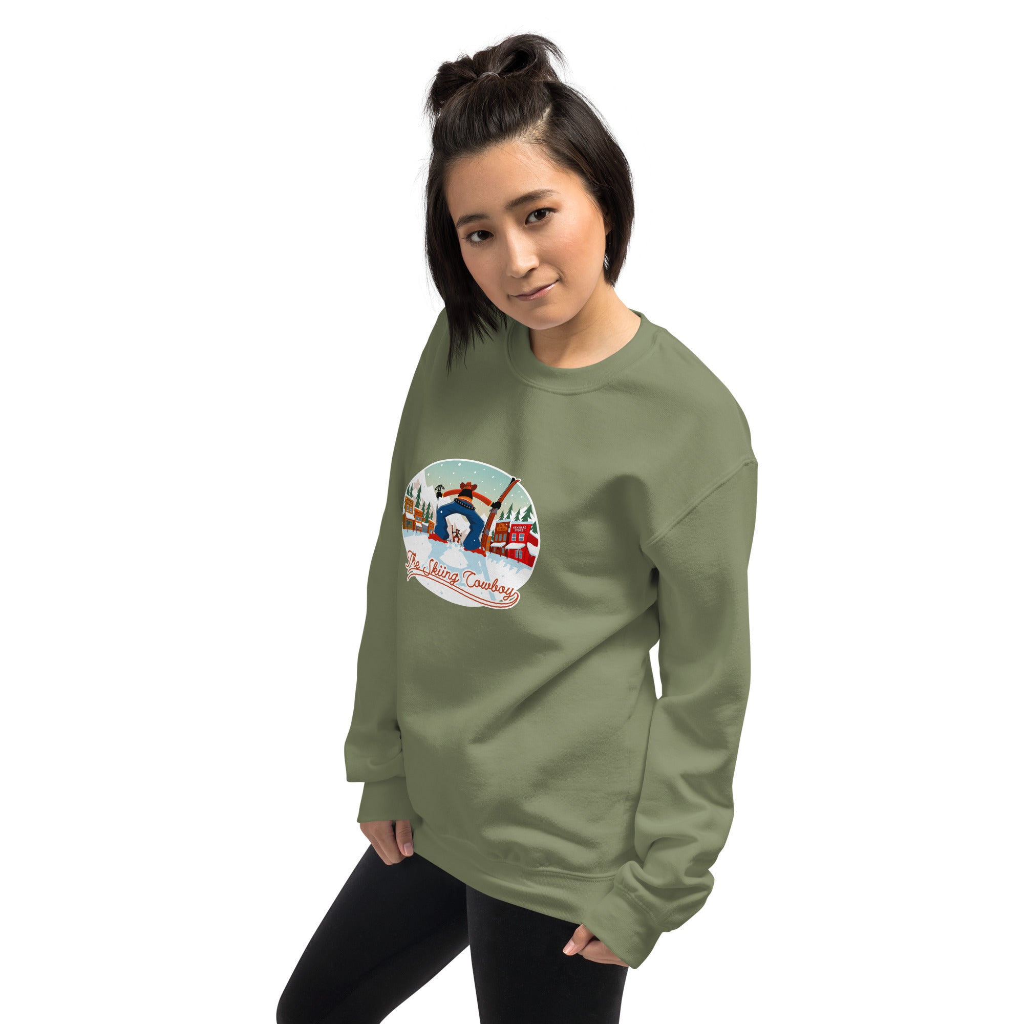 Sweat Unisexe à Col Rond Ski Fight at OK Corral sur couleurs foncées (face & dos)