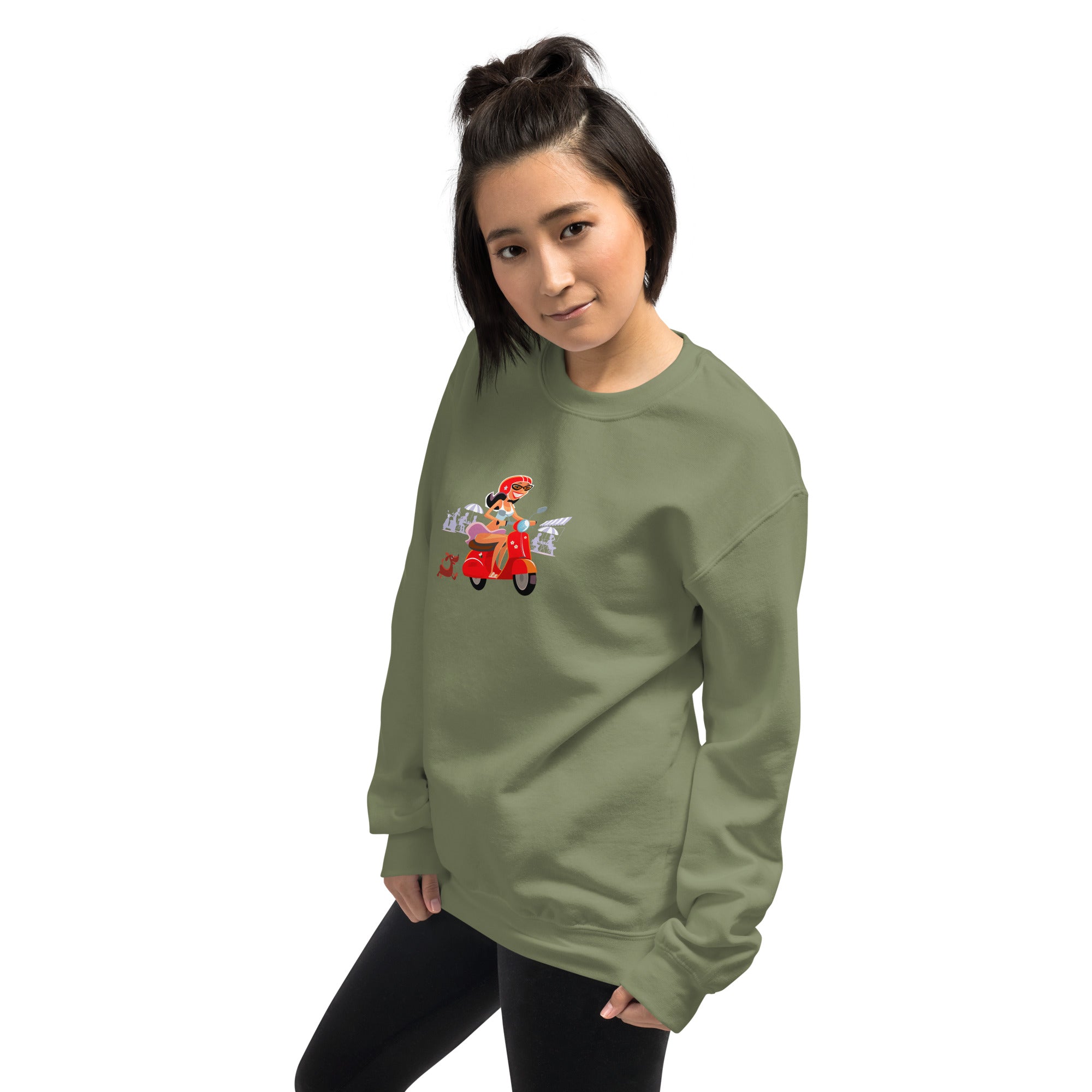 Unisex Sweatshirt Vespa Girl in St Tropez on dark colors