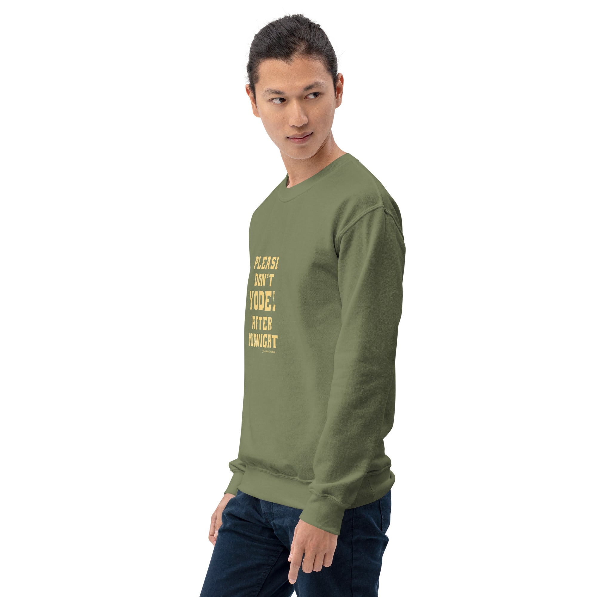 Sweat Unisexe à Col Rond Don't Yodel After Midnight texte clair (face & dos)