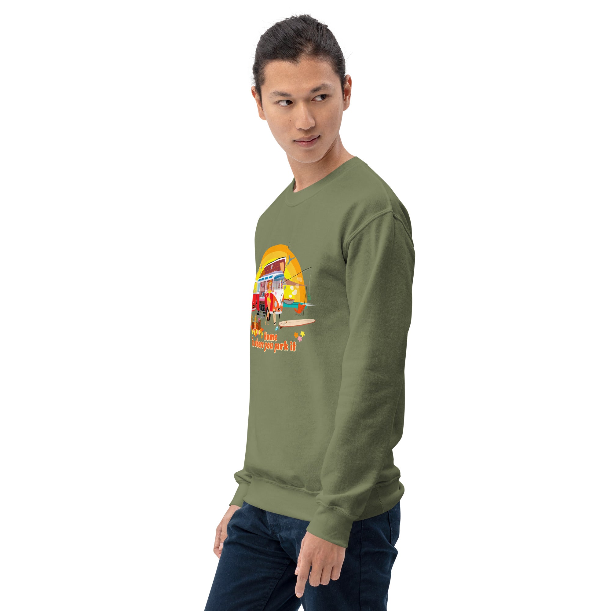 Sweat Unisexe à Col Rond Ultra Combi Home is where you park it sur couleurs foncées
