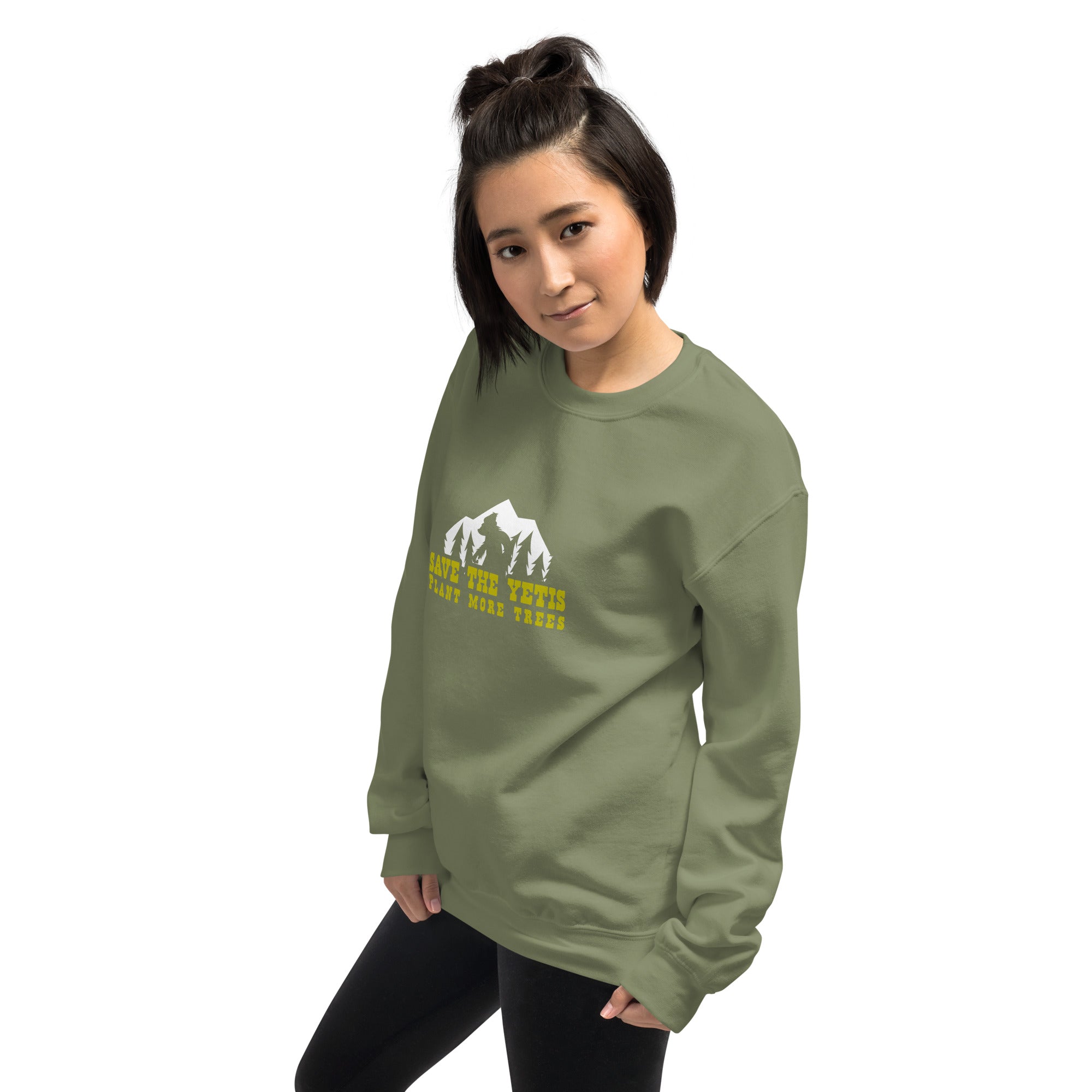Unisex Sweatshirt Save the Yetis, Plant more Trees on dark colors